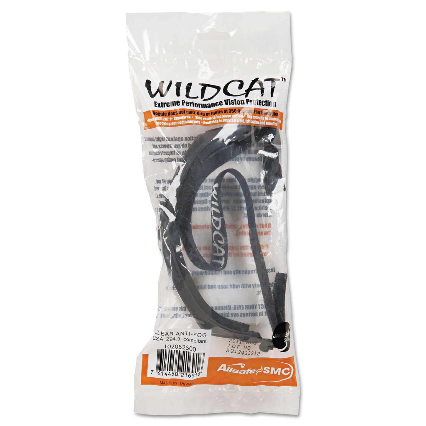 V80 WildCat Safety Goggles, Clear Anti-Fog Lens, Black Frame
