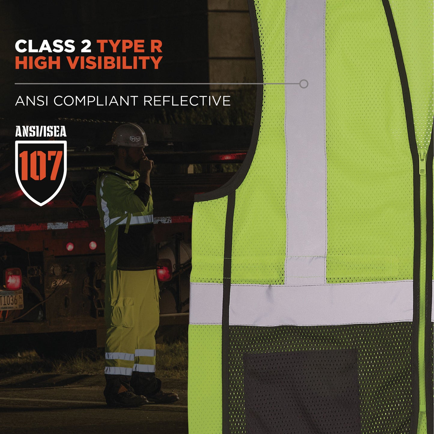 GloWear 8210Z Hi-Vis Class 2 Mesh Vest, Polyester, Large to X-Large, Lime