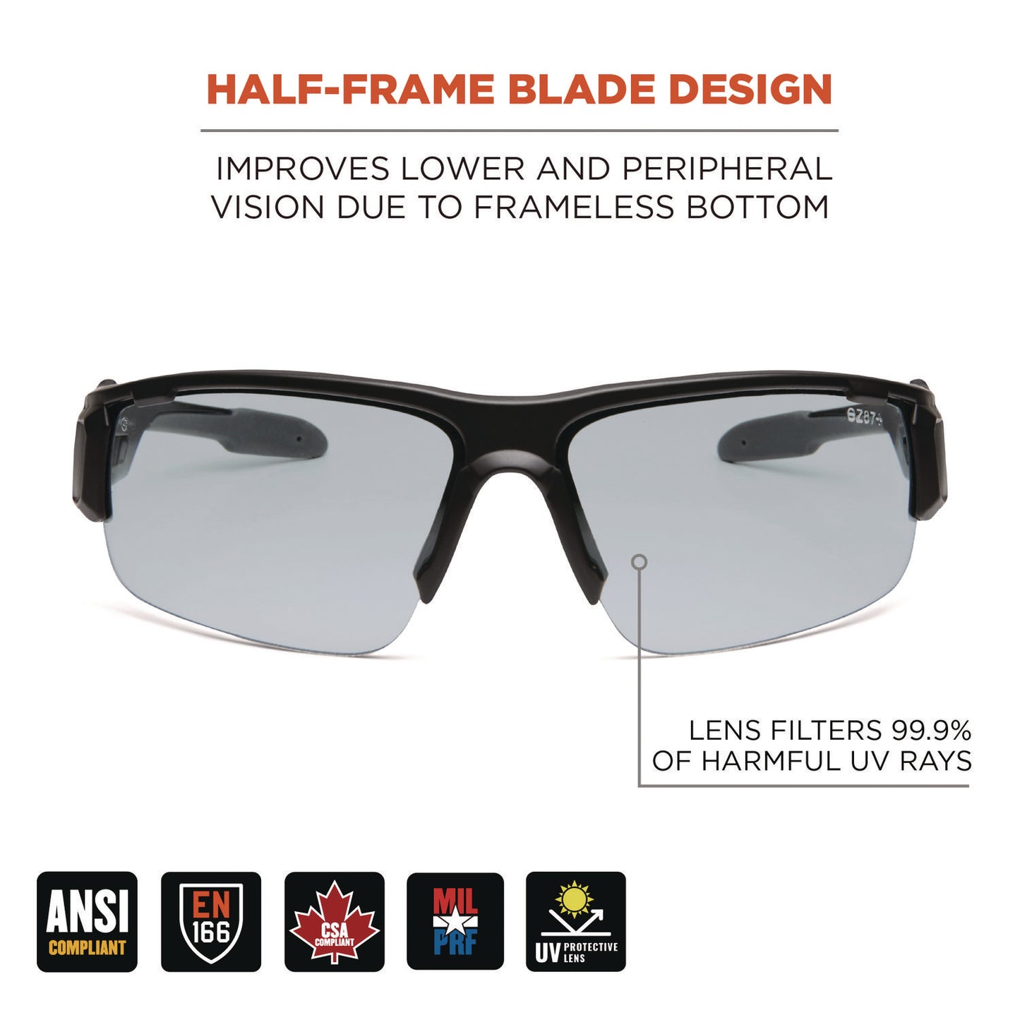 Skullerz DAGR Anti-Scratch Enhanced Anti-Fog Safety Glasses, Matte Black Half Frame, Clear Dual I/O Lens