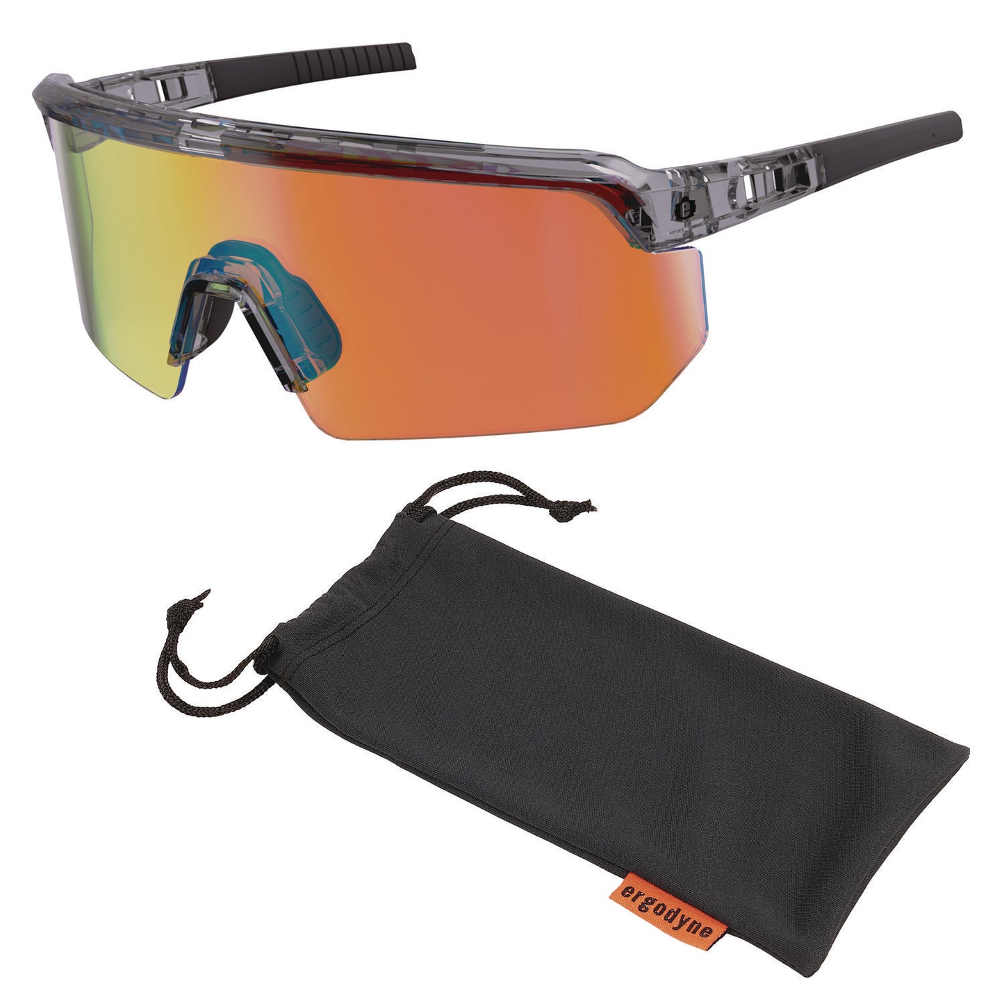 Skullerz AEGIR Safety Glasses, Clear Smoke Half Frame, Mirrored Orange Single Lens