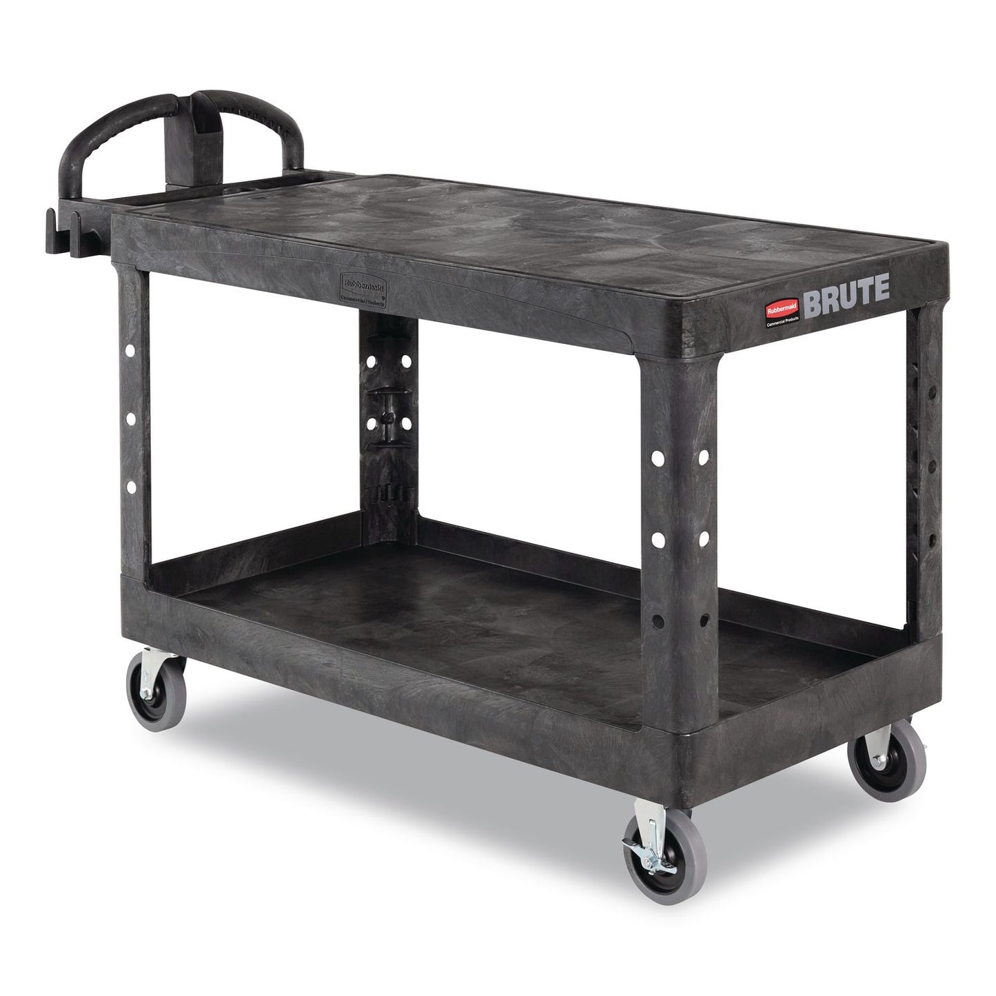 Heavy-Duty Utility Cart with Flat Shelves, Plastic, 2 Shelves, 500 lb Capacity, 25.25" x 54" x 36", Black