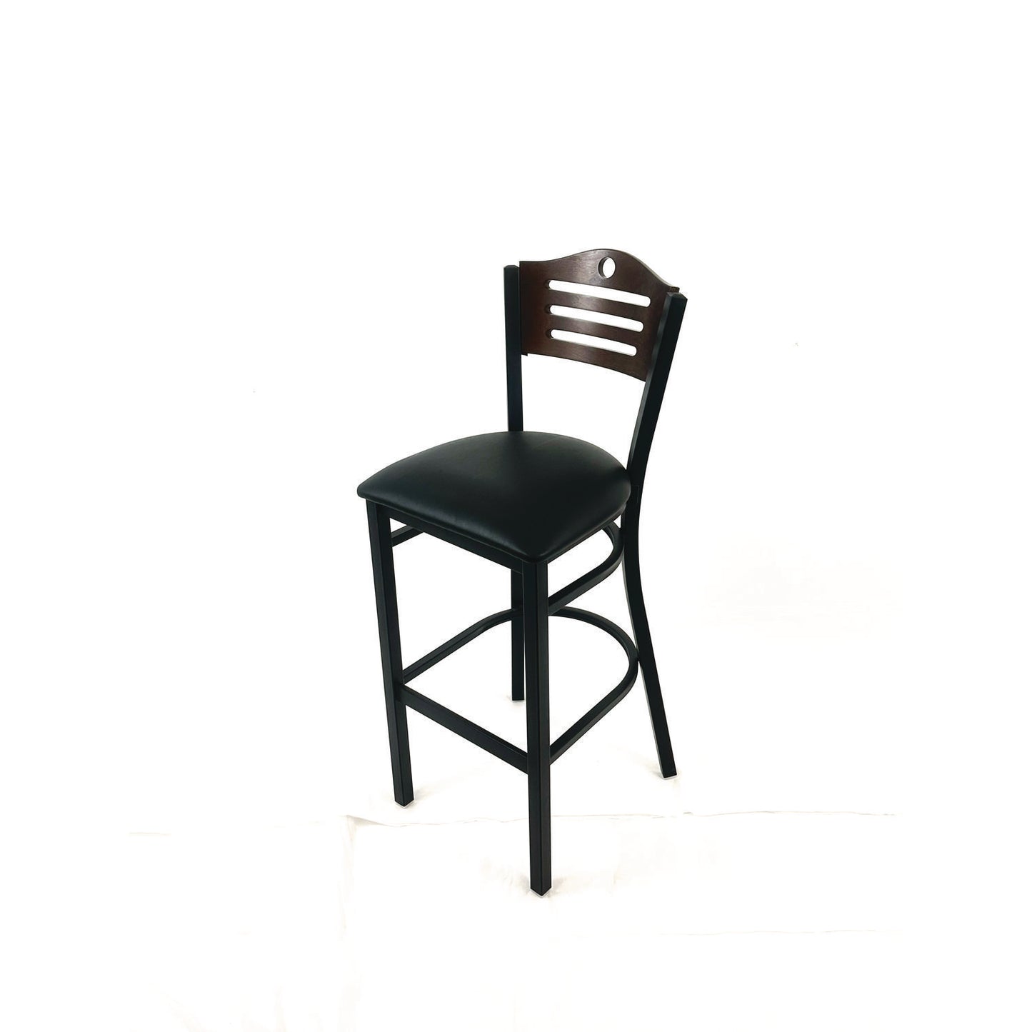 Eagle Series Barstool, Supports Up to 300 lb, 28.5" Seat Height, Black Seat, Dark Walnut Back, Black Base