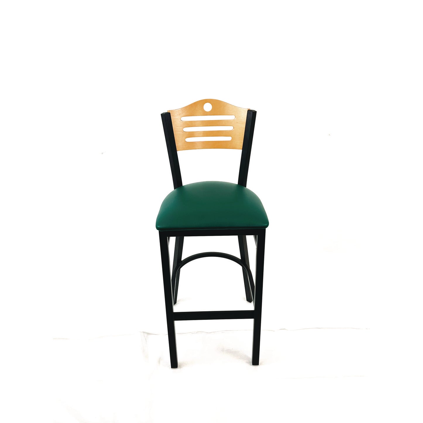 Eagle Series Barstool, Supports Up to 300 lb, 28.5" Seat Height, Green Seat, Natural Back, Black Base