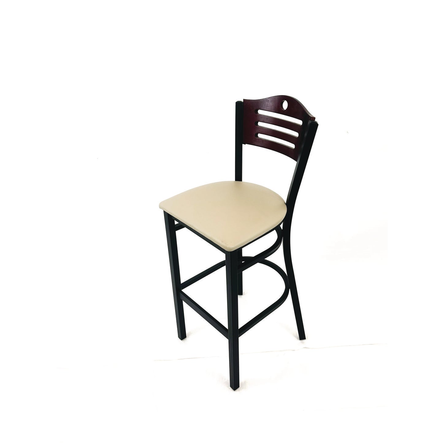 Eagle Series Barstool, Supports Up to 300 lb, 28.5" Seat Height, Taupe Seat, Dark Mahogany Back, Black Base