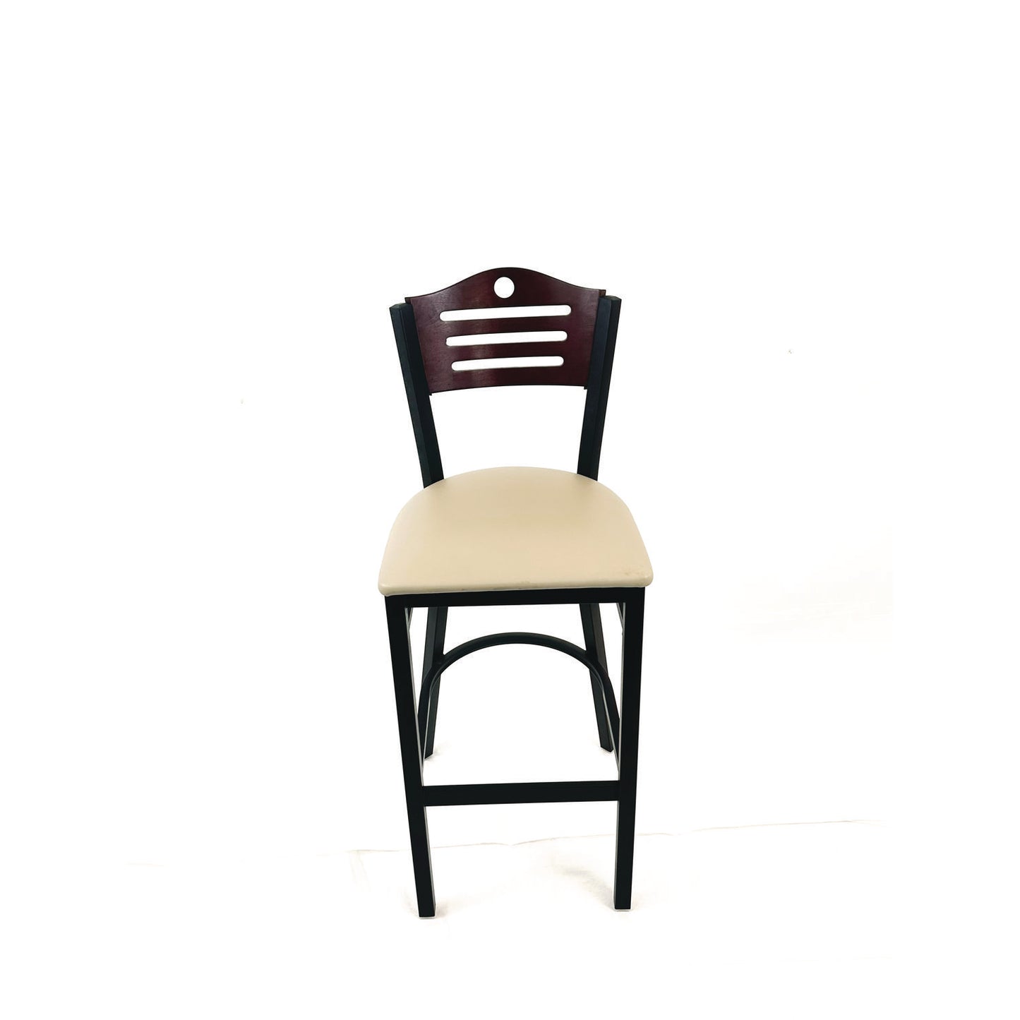 Eagle Series Barstool, Supports Up to 300 lb, 28.5" Seat Height, Taupe Seat, Dark Mahogany Back, Black Base