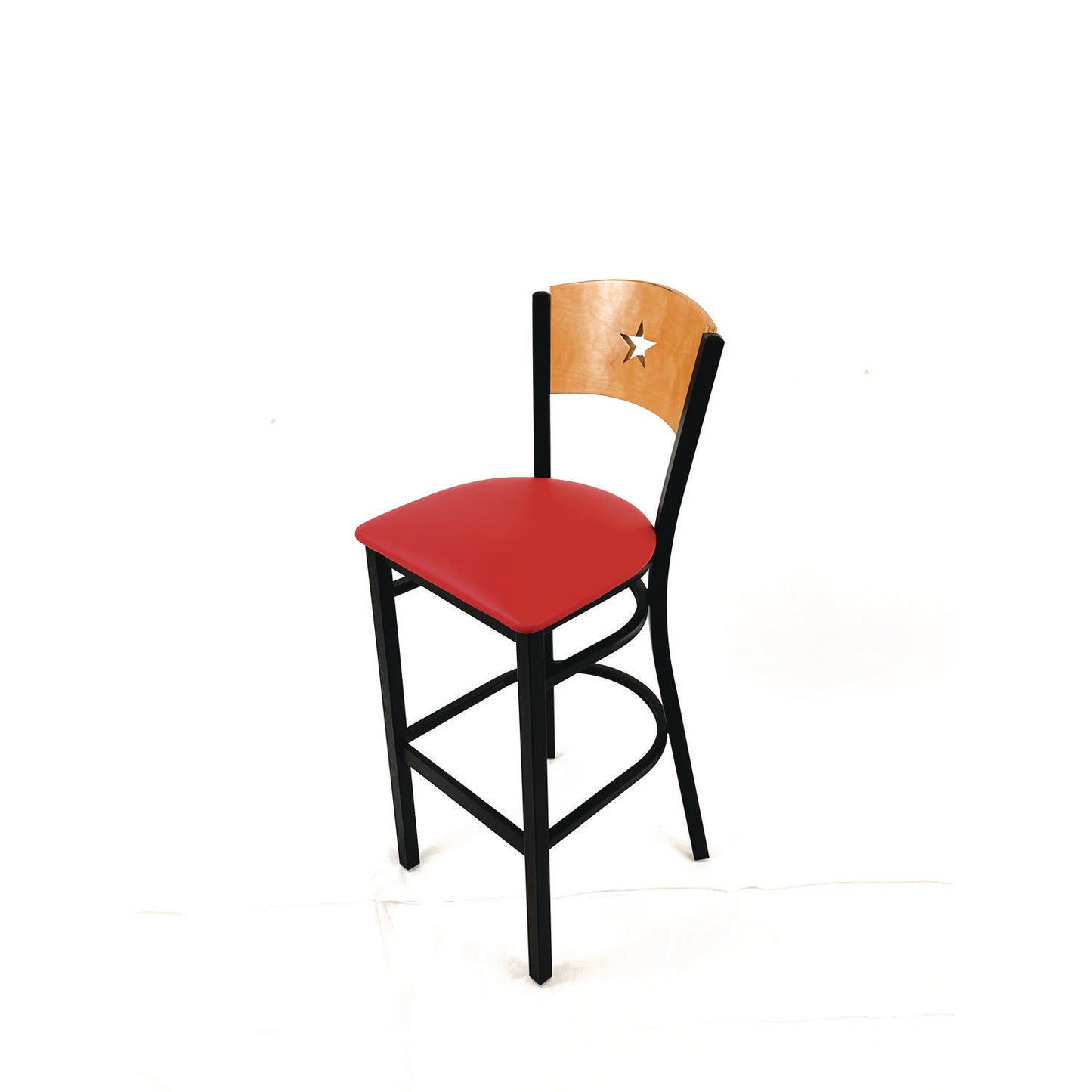 Liberty Series Barstool, Supports Up to 300 lb, 28.5" Seat Height, Red Seat, Natural Back, Black Base