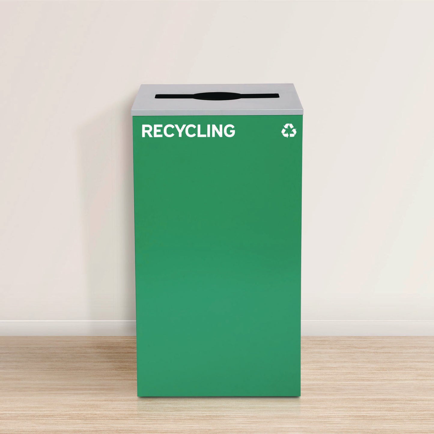 29 Gallon Trash/Recycling Cans, Steel, Green Recycling Can with Mixed Lid, Black Trash Can with Square Lid
