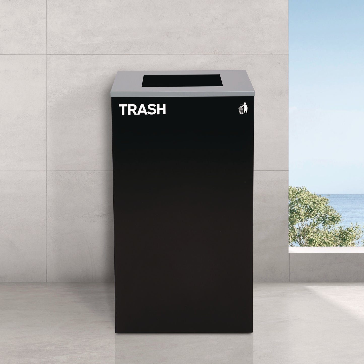 29 Gallon Trash/Recycling Cans, Steel, Blue Recycling Can/Mixed Lid, Green Compost Can and Black Trash Can with Square Lids