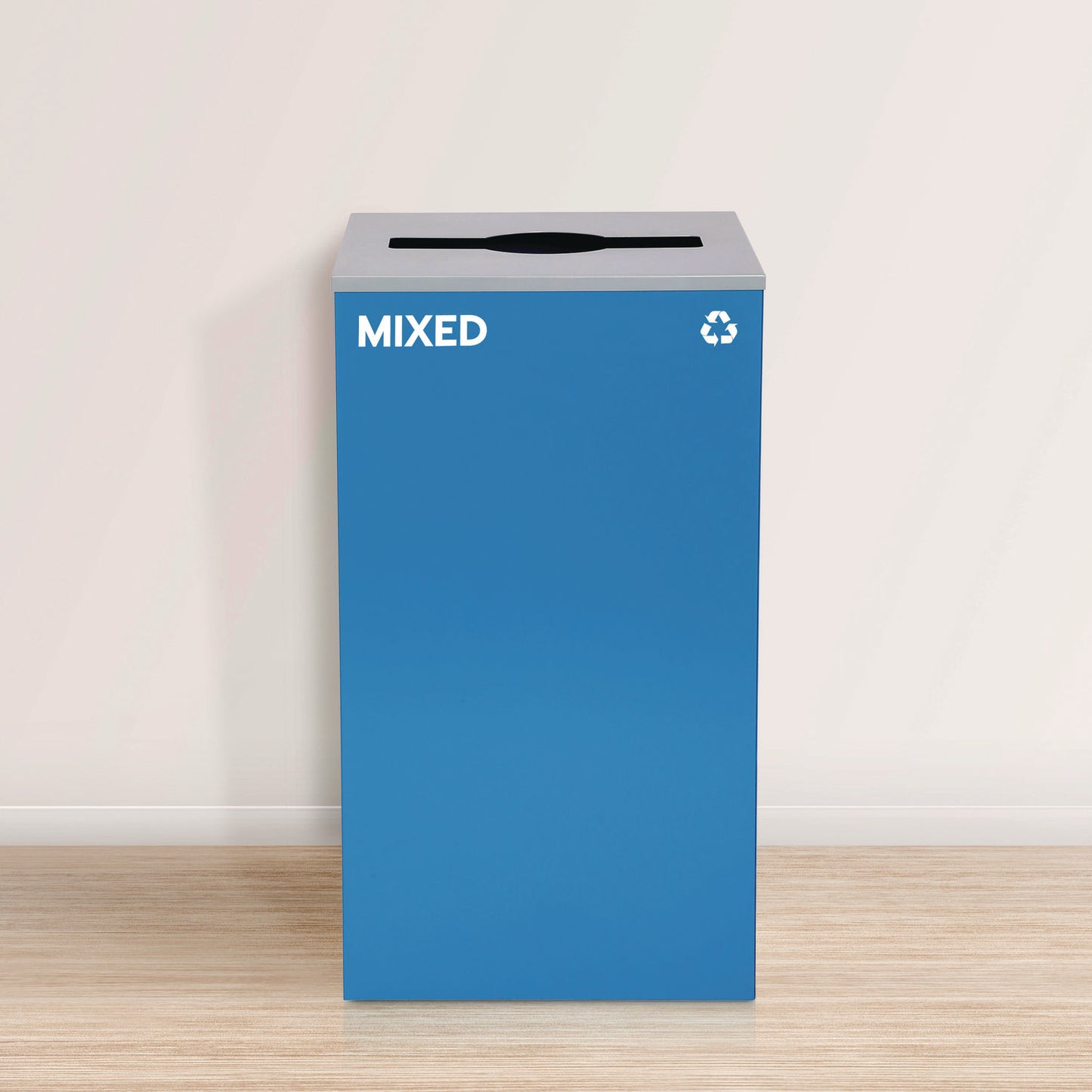 29 Gallon Trash/Recycling Cans, Steel, Blue Mixed Recycling Can with Mixed Lid