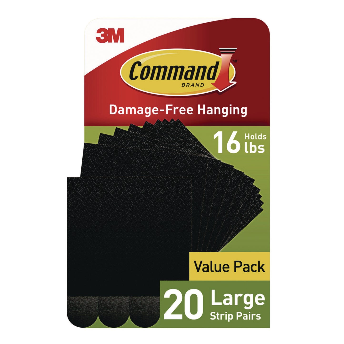 Damage-Free Hanging Picture Hanging Strip Pairs, Holds up to 3.75 lb, Large: 0.75" x 0.65", 20/Pack