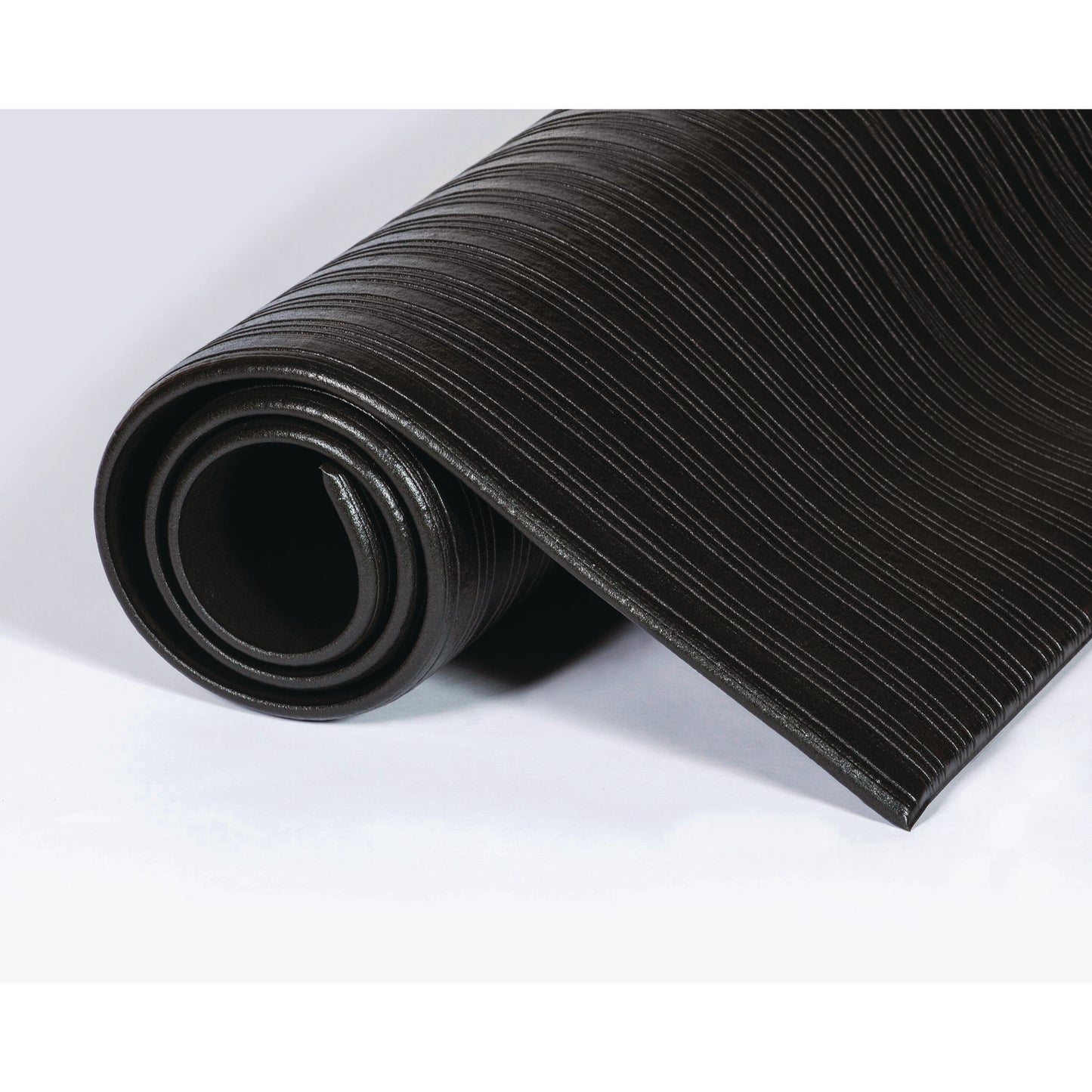 Ribbed Vinyl Anti-Fatigue Mat, Rectangular, Black Ribbed Surface, 24" x 36"
