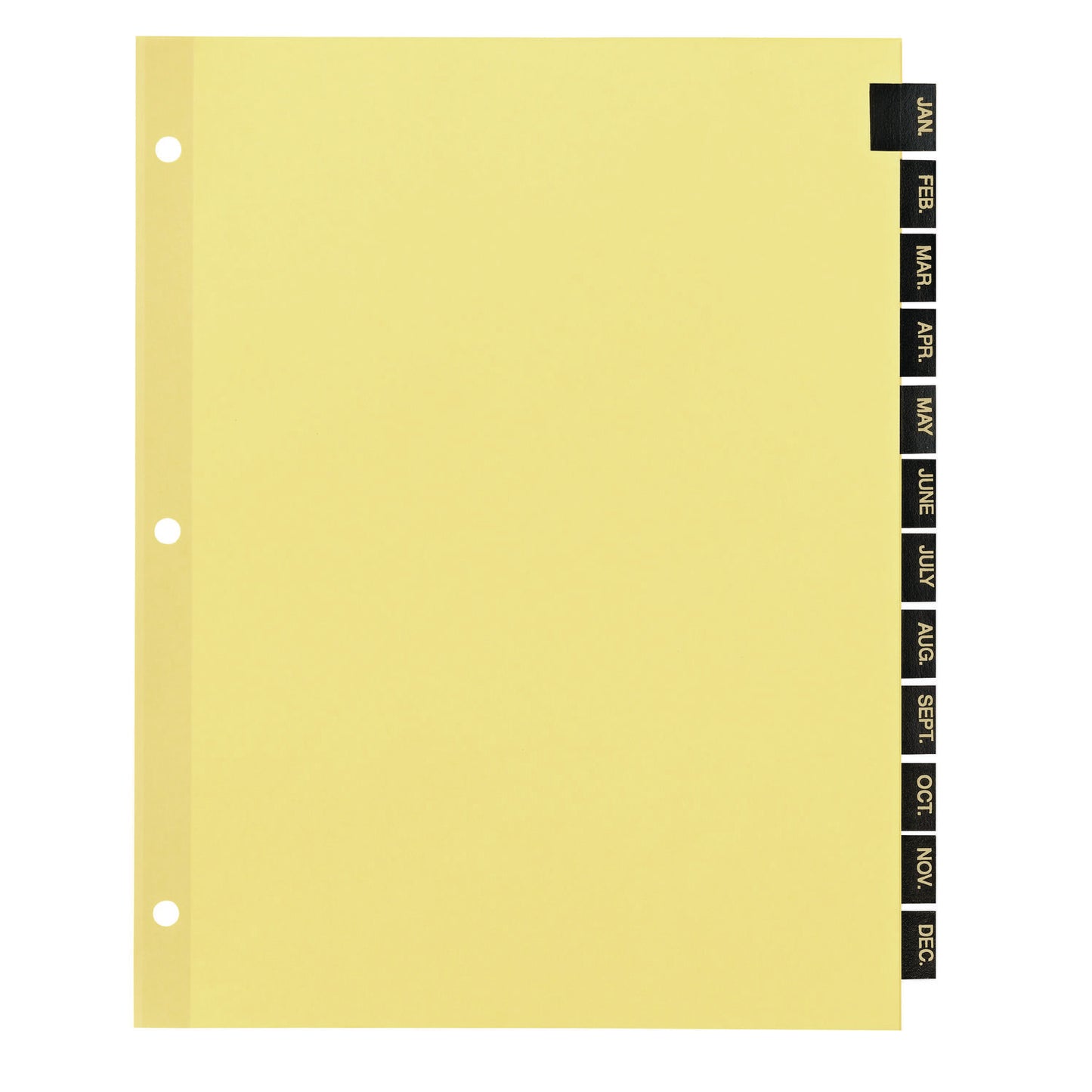 Preprinted Black Leather Tab Dividers, 12-Tab, Jan. to Dec., 11 x 8.5, Buff, 1 Set