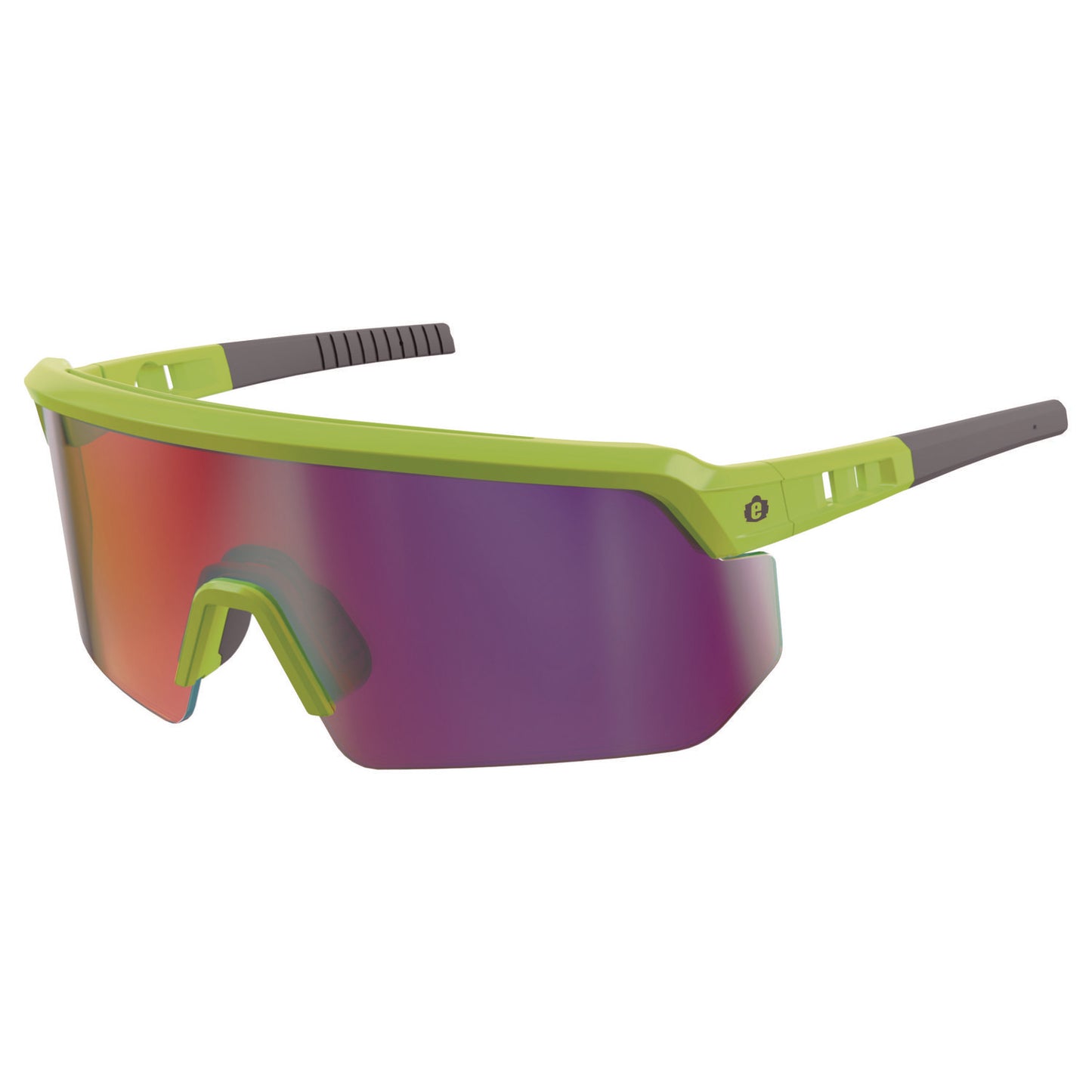 Skullerz AEGIR Anti-Scratch Enhanced Anti-Fog Safety Glasses, Lime Half Frame, Polarized Mirrored Purple Single Lens