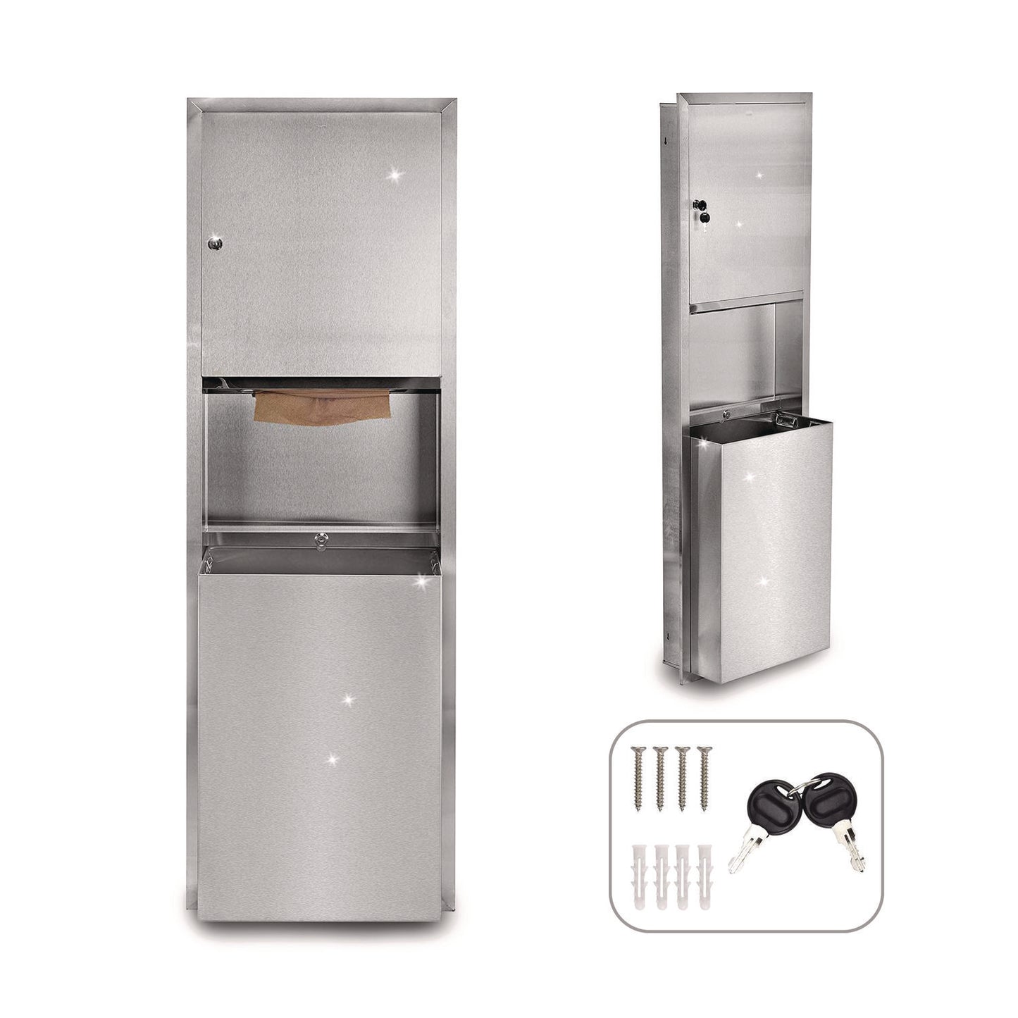 Stainless Steel Recessed Paper Towel Dispenser with Waste Receptacle, 56 x 4 x 17