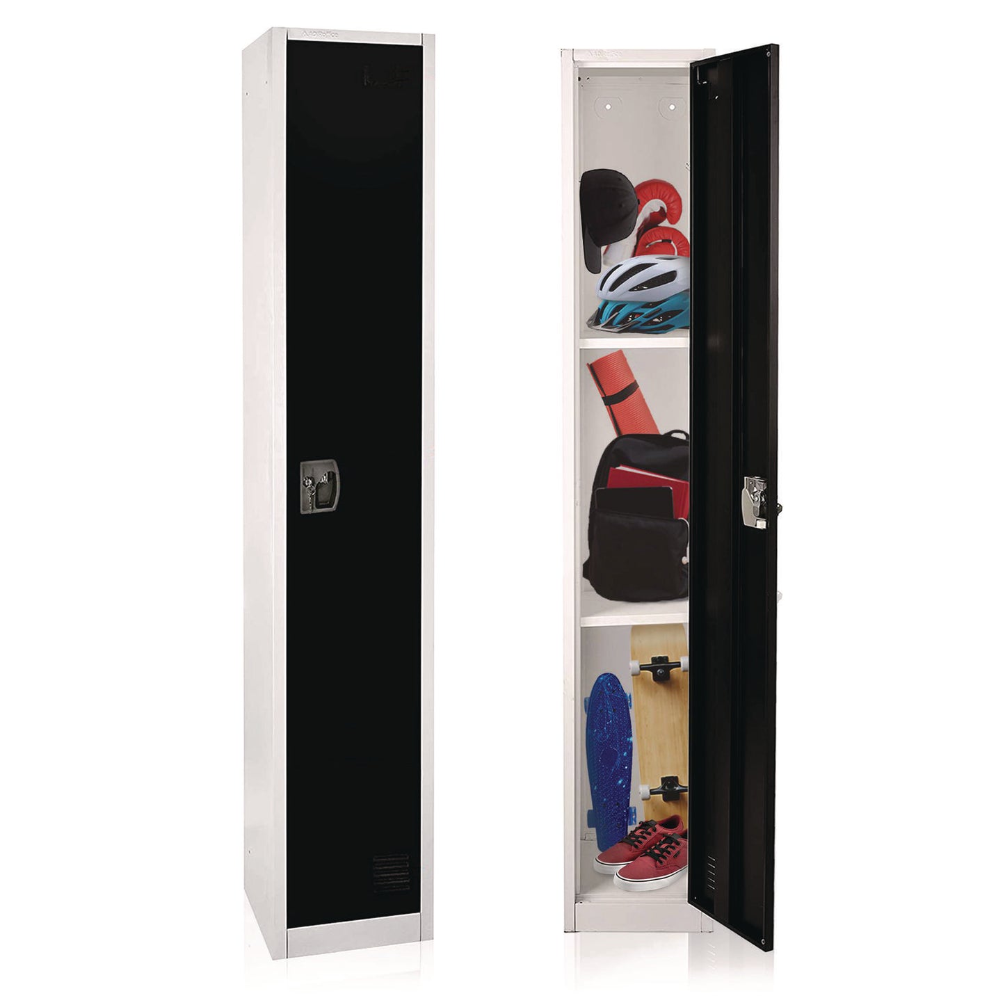 Steel Storage Locker, 1 Compartment, 12 x 12 x 72, Black