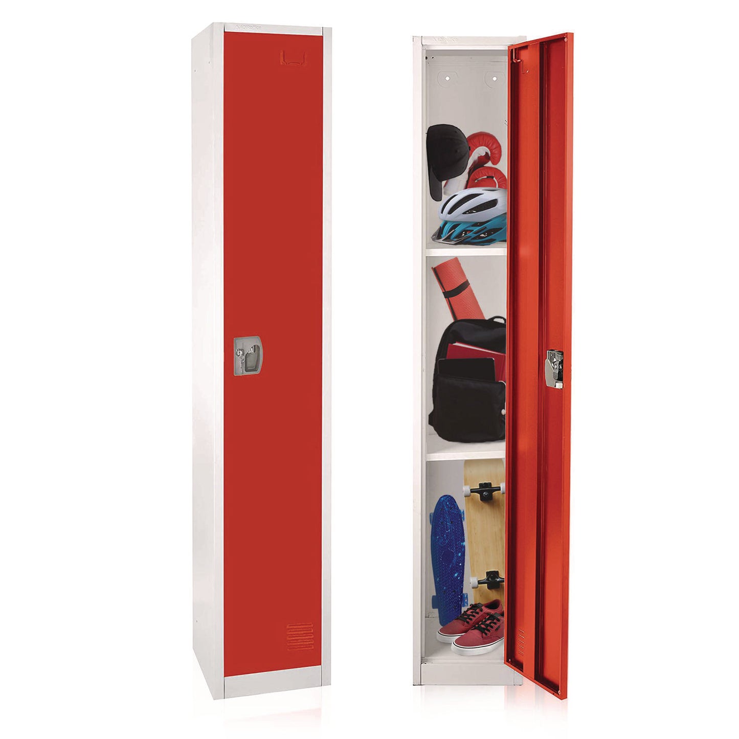 Steel Storage Locker, 1 Compartment, 12 x 12 x 72, Red