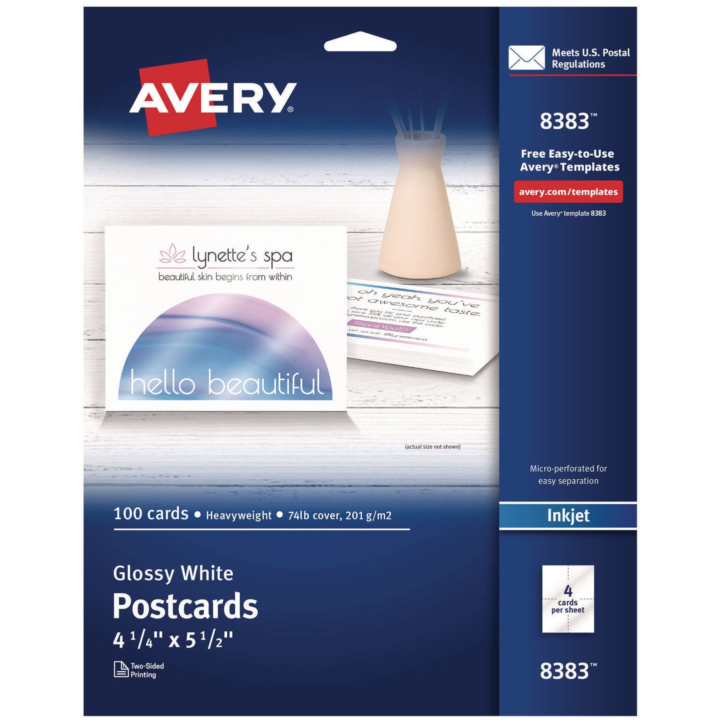 Photo-Quality Printable Postcards, Inkjet, 74 Lb, 4.25 X 5.5, Glossy White, 100 Cards, 4 Cards/sheet, 25 Sheets/pack