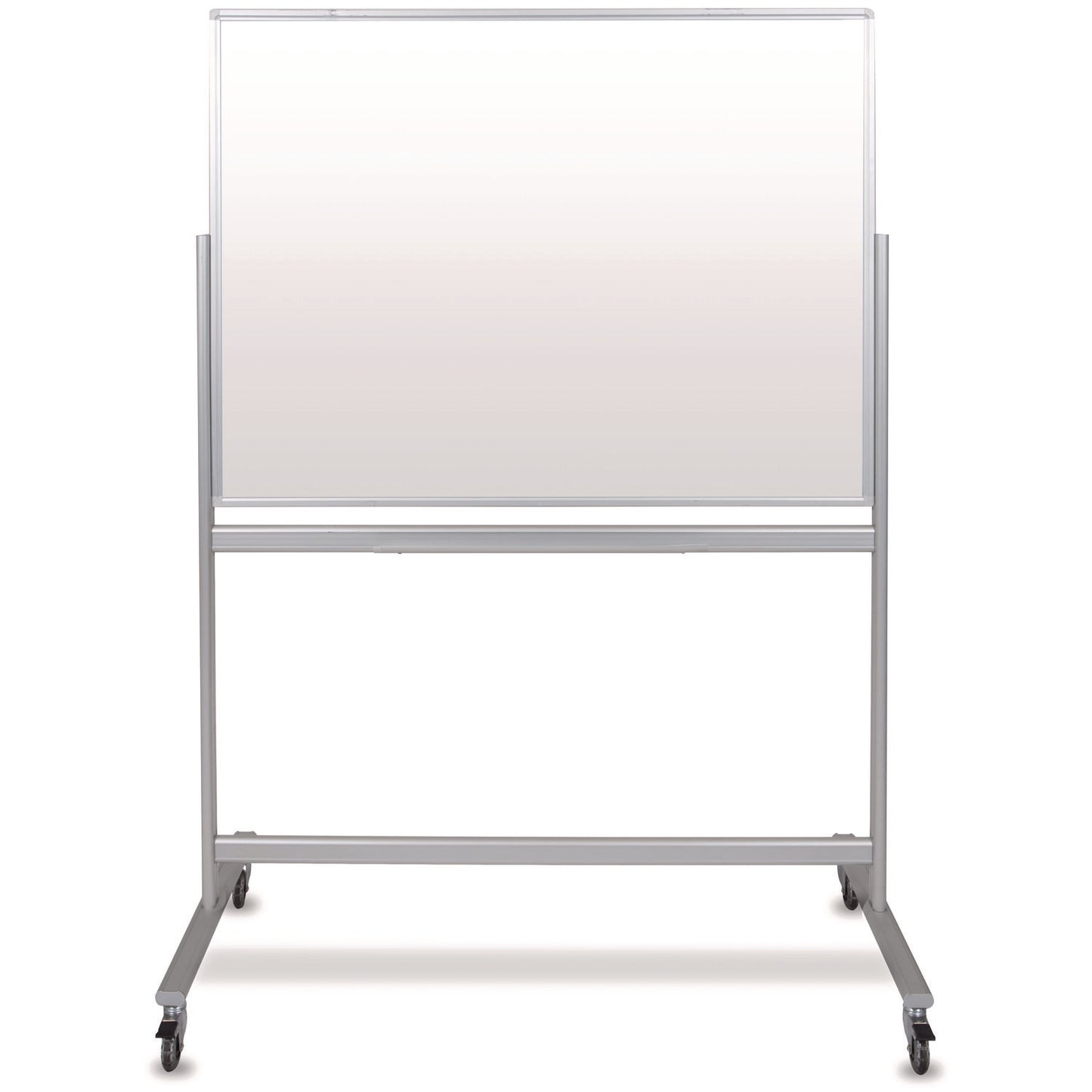 Mobile Magnetic Glass Dry Erase Board, 48" x 36", White Surface, Silver Aluminum Frame