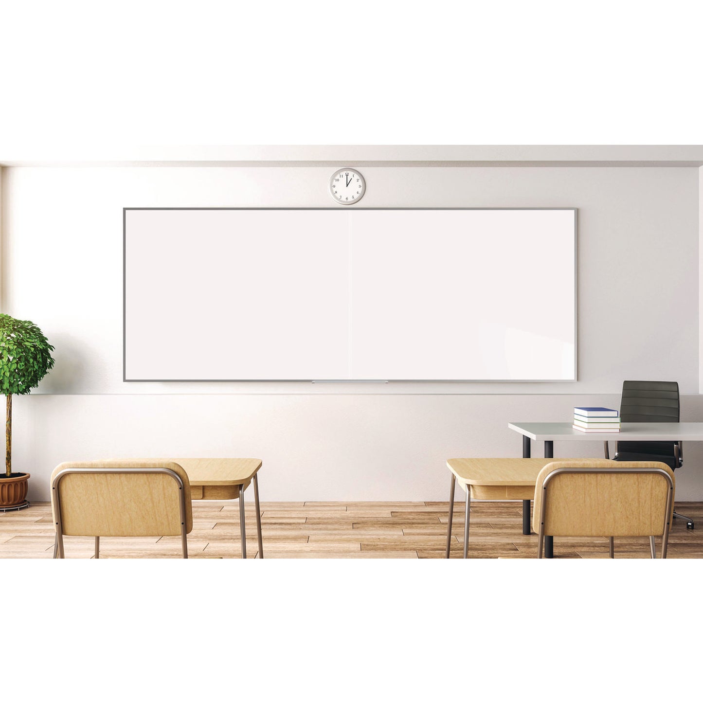 Two-Piece M2 Non-Magnetic Whiteboard with Aluminum Frame, 144.5" x 48.5", White Surface, Satin Aluminum Frame