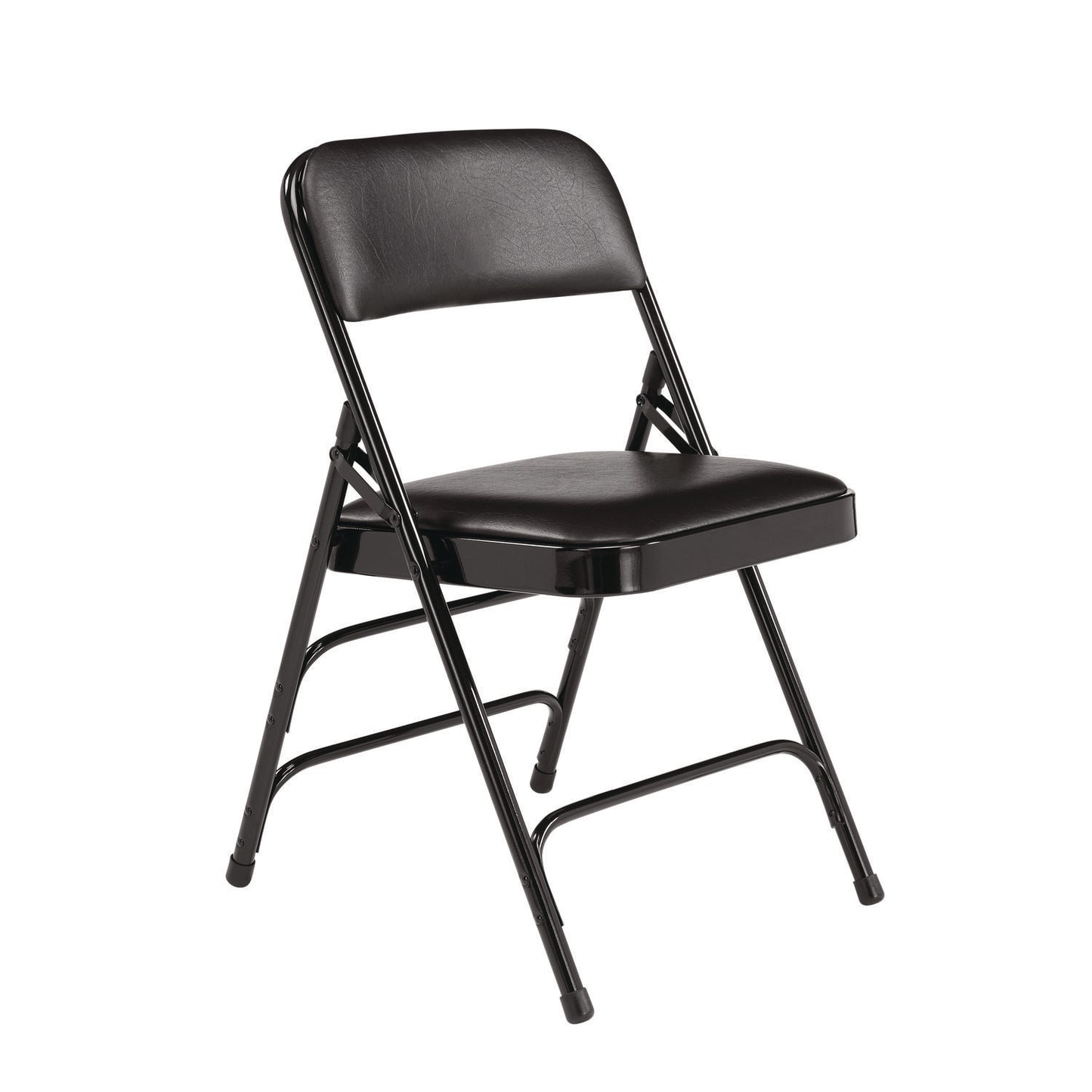 1300 Series Premium Vinyl Upholstered Triple Brace Double Hinge Folding Chair, Supports 500 lb, Black Seat/Back/Base, 4/CT