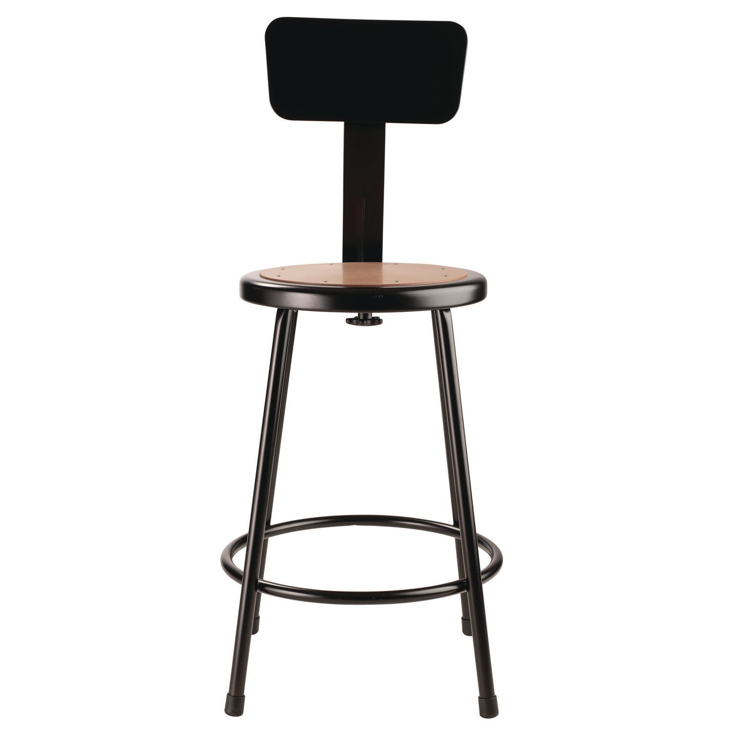 6200 Series Heavy Duty Steel Stool With Backrest, Supports Up to 500 lb, 24" Seat Height, Brown Seat, Black Back/Base