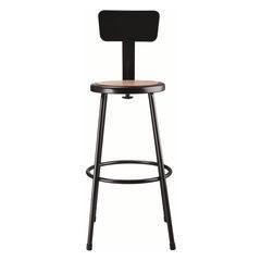 6200 Series Heavy Duty Steel Stool With Backrest, Supports Up to 500 lb, 30" Seat Height, Brown Seat, Black Back/Base