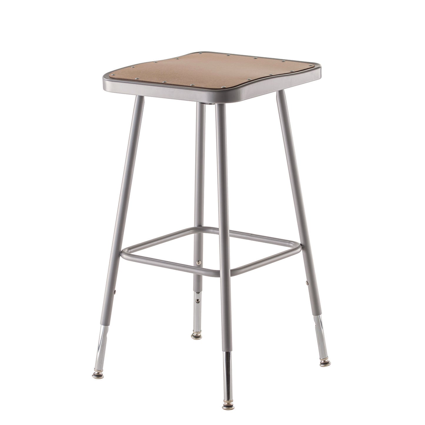 6300 Series Height Adjust Heavy Duty Square Seat Steel Stool, Backless, 500lb, 23.75" to 31.75" Height, Brown Seat, Gray Base