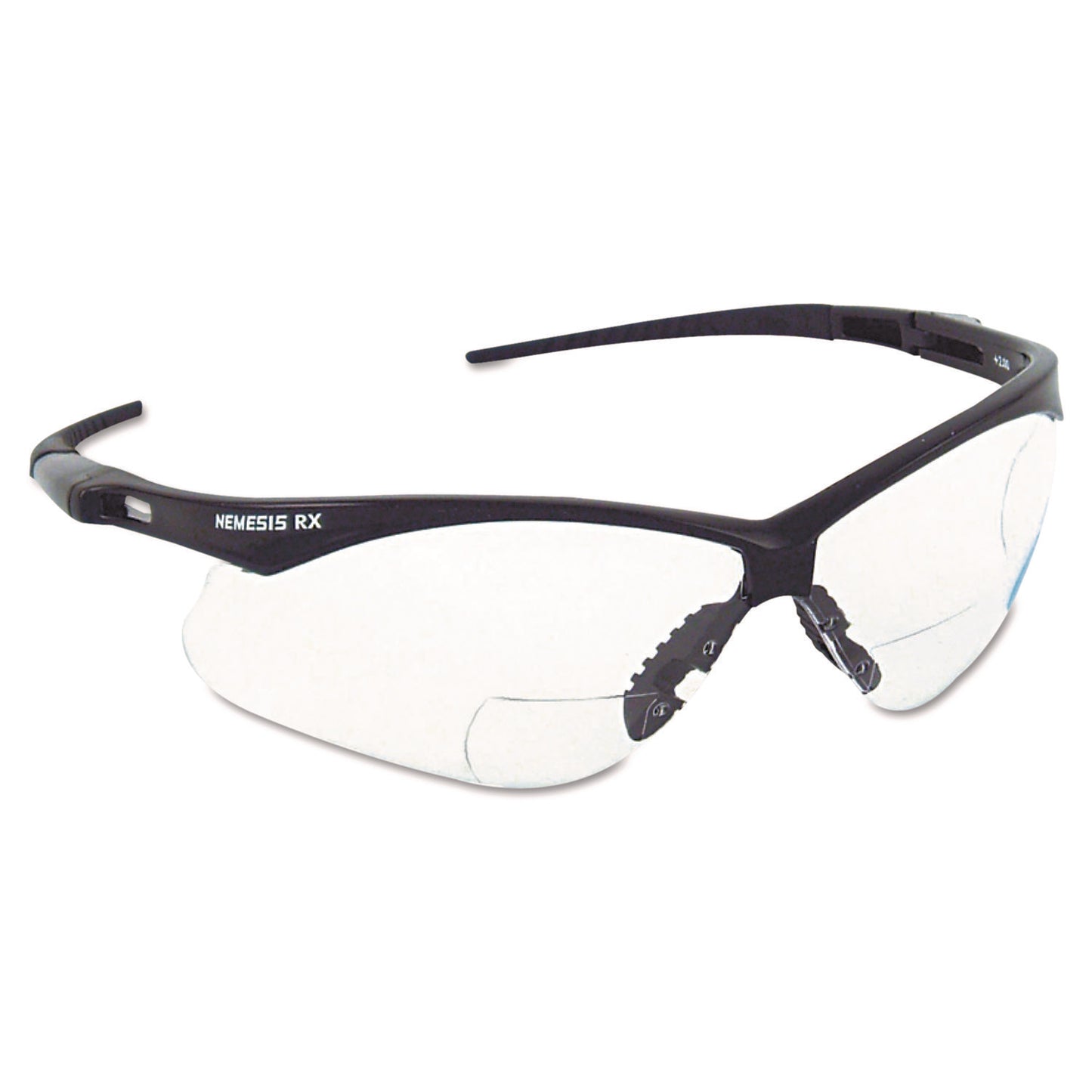 Nemesis Readers Safety Glasses, 2.0+ Diopter, Black Half Frame, Smoke Dual Lens