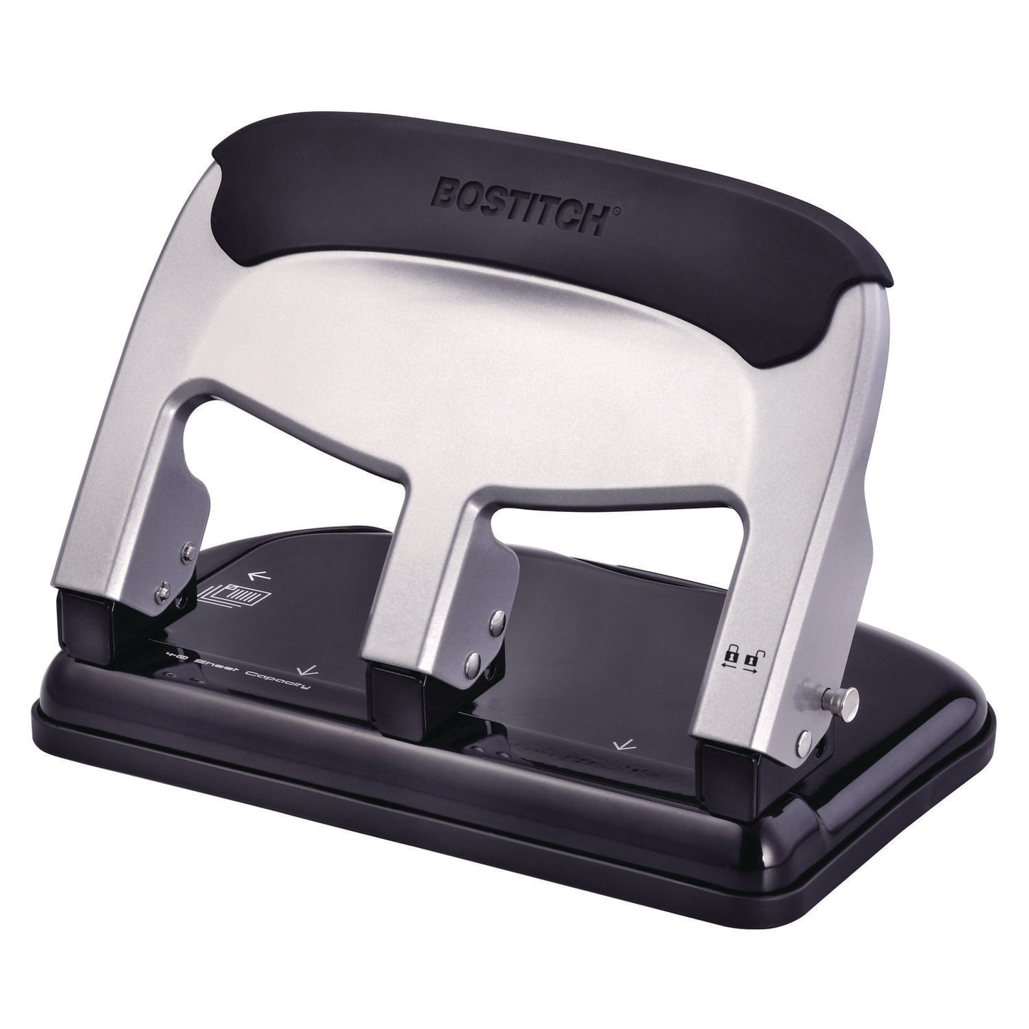 40-Sheet Ez Squeeze Three-Hole Punch, 9/32" Hole, Silver/Black