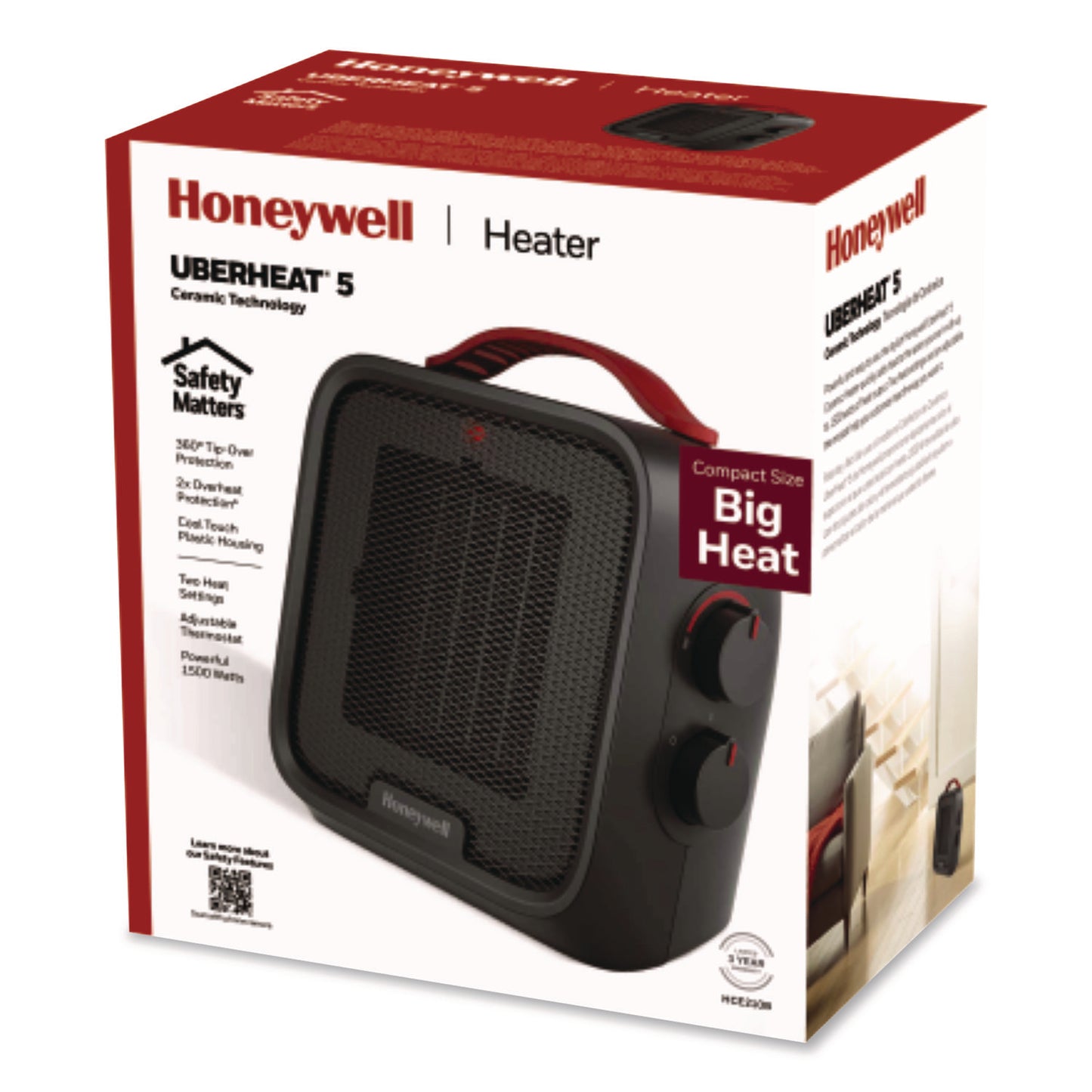 UberHeat 5 Ceramic Heater, 1,500 W, 4.5 x 4.5 x 8.86, Black