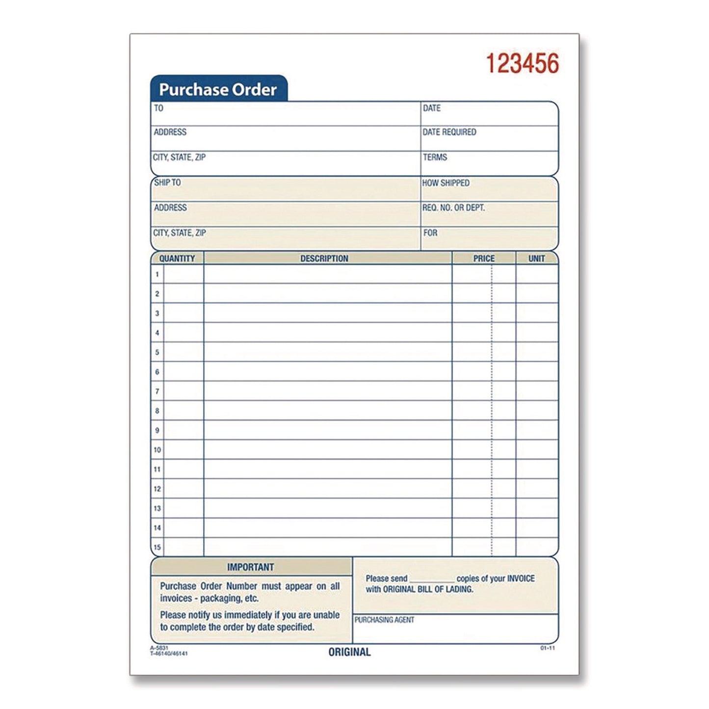 Multipart Purchase Order Pad, Two-Part Carbonless, 5.56 x 7.94, 50 Forms Total