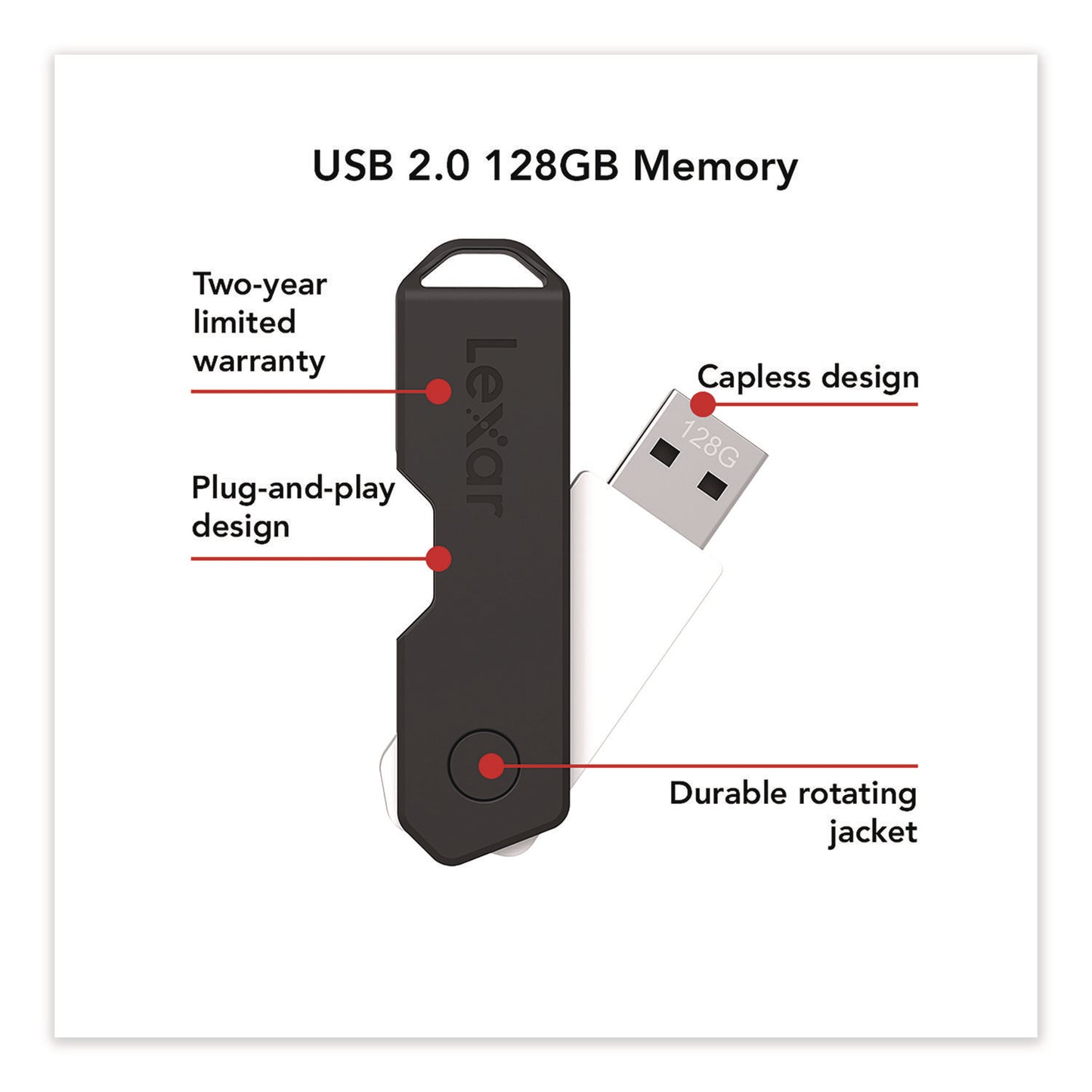 Twist Turn2 USB 2.0 Flash Drive, 128 GB, Black
