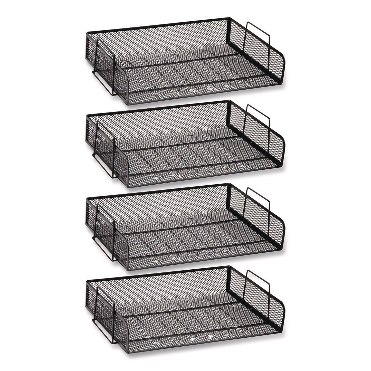 Stackable Paper Desk Tray Organizer, Letter Size, 9.75 x 14 x 3.25, Black, 4/Pack