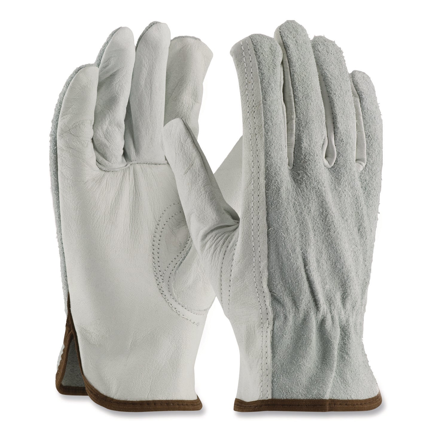 Top-Grain Leather Drivers Gloves with Shoulder-Split Cowhide Leather Back, Gunn Cut, Keystone Thumb, Small, Gray, Pair