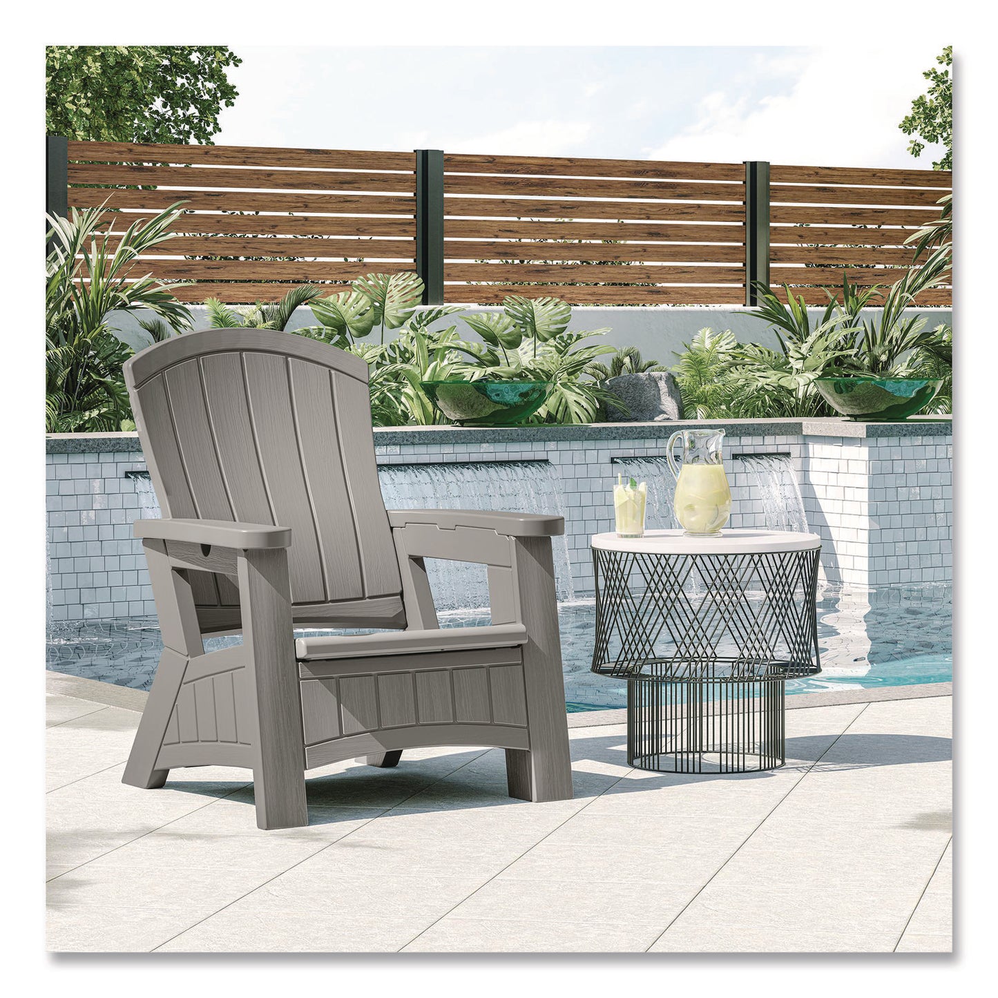 Adirondack Chair with Storage, Supports Up to 375 lb, 14.5" Seat Height, 30" x 32.5" x 38.5", Dove Gray