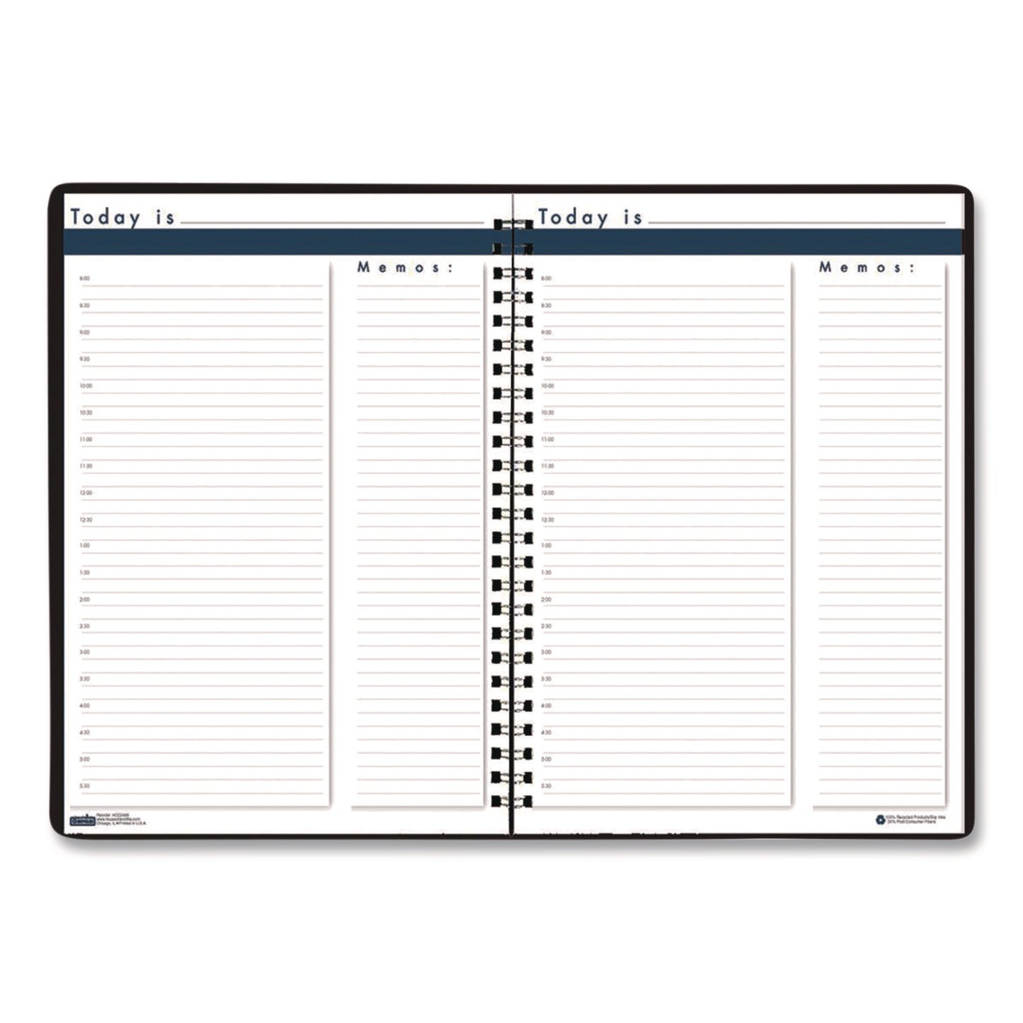 Recycled Undated Assignment Book For Intermediate Grades, 40-Weeks: Eight-Subject Day, Blue Cover, (100) 11 x 8.5 Sheets