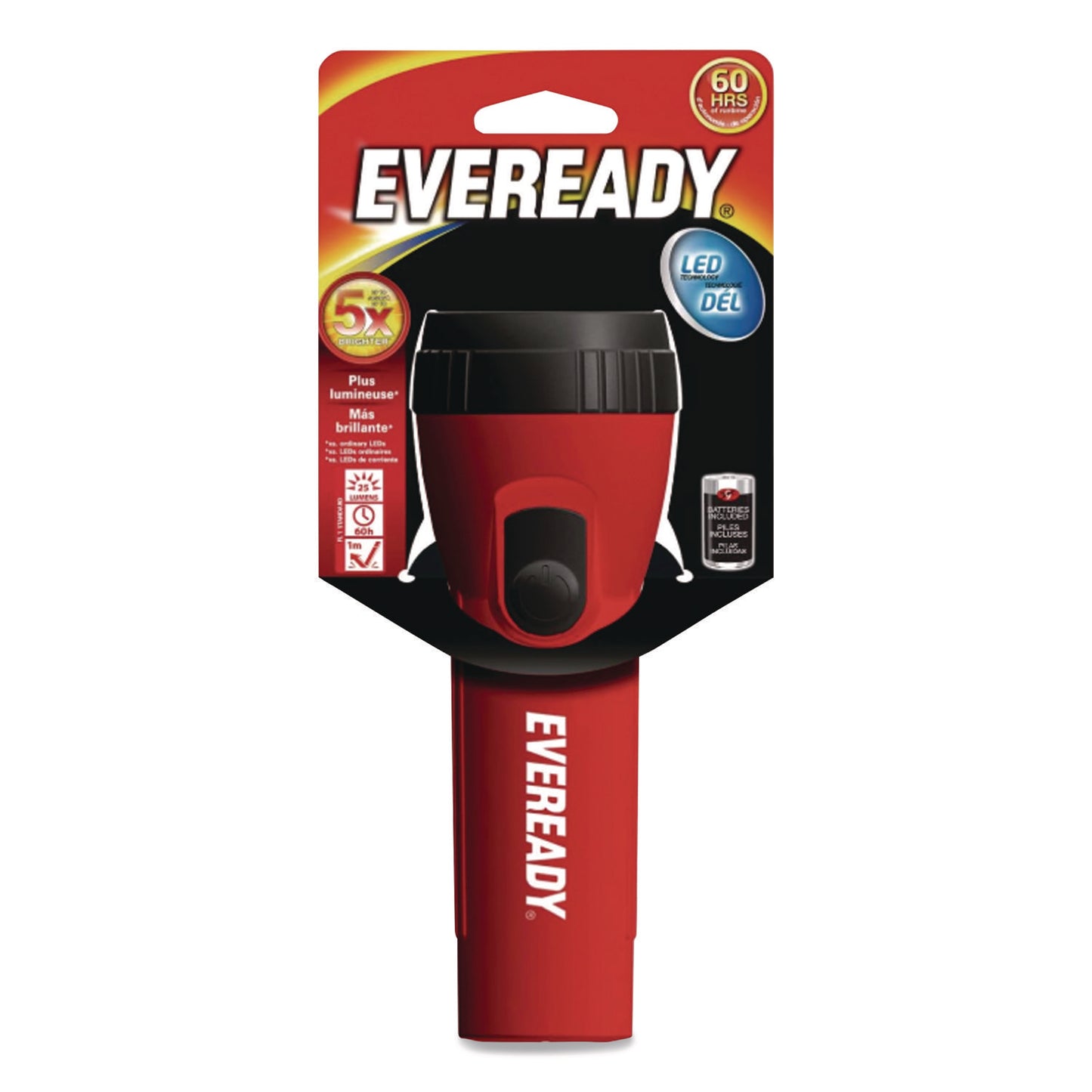 Industrial General Purpose LED Flashlight, 2 D Batteries (Sold Separately), Red