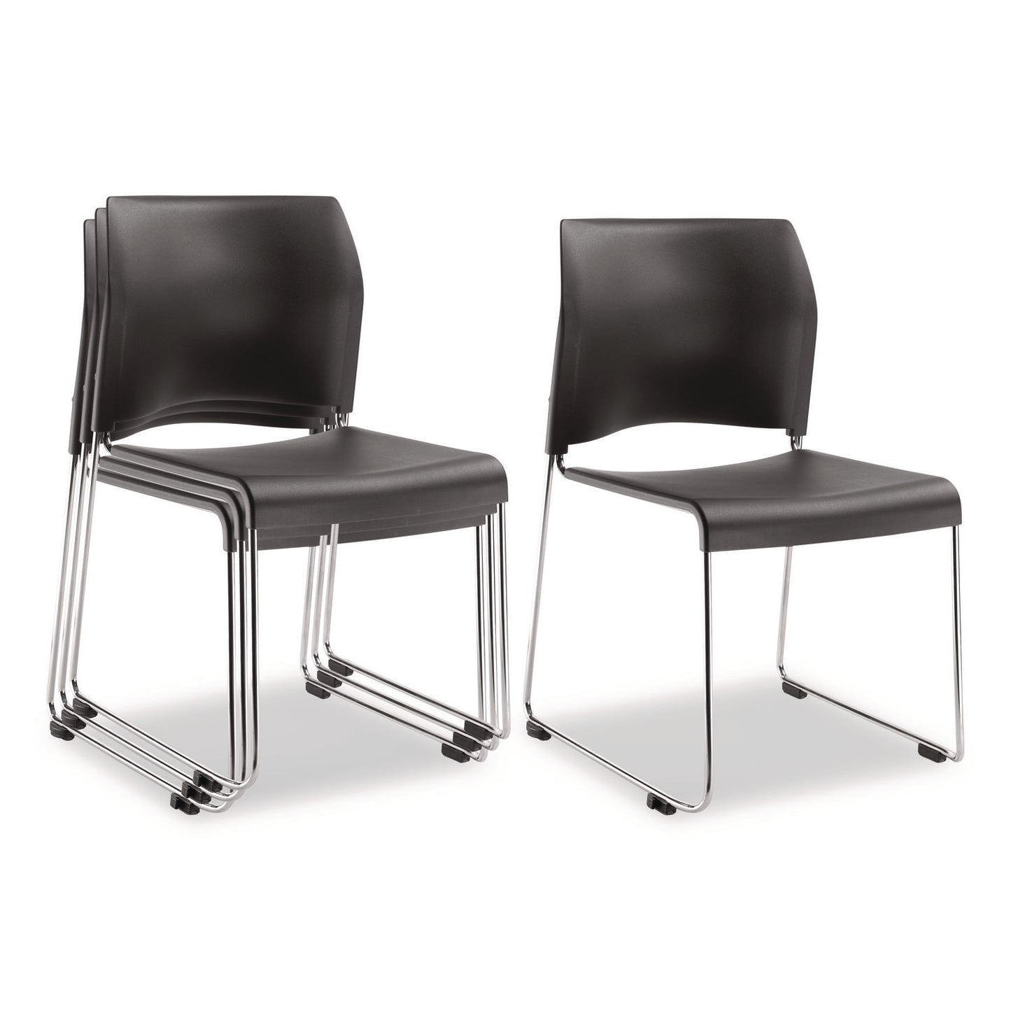 8800 Series Cafetorium Plastic Stack Chair, Supports Up to 500 lb, 18" Seat Height, Charcoal Seat/Back, Chrome Base, 4/Carton