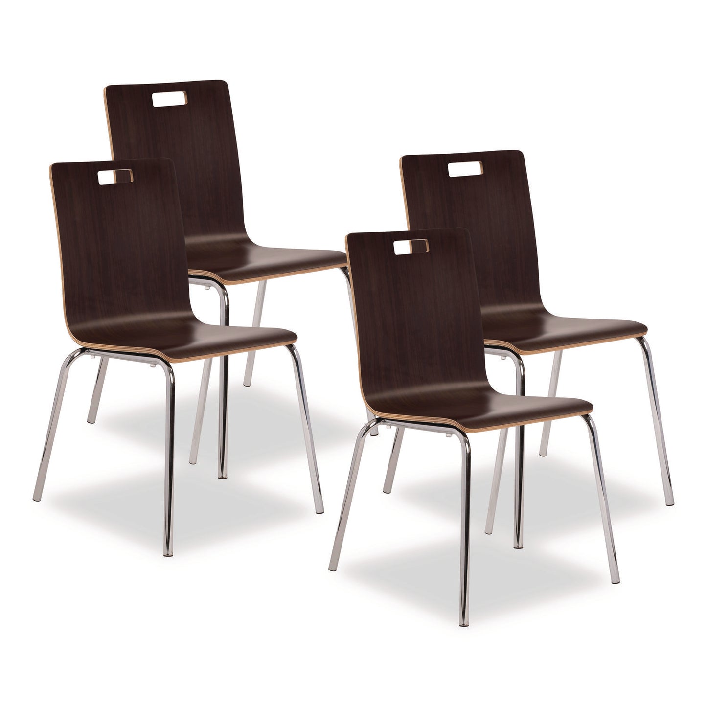 Bushwick Series Bentwood Chair, Supports Up to 500 lb, 18" Seat Height, Espresso Seat, Espresso Back, Chrome Base, 4/Carton