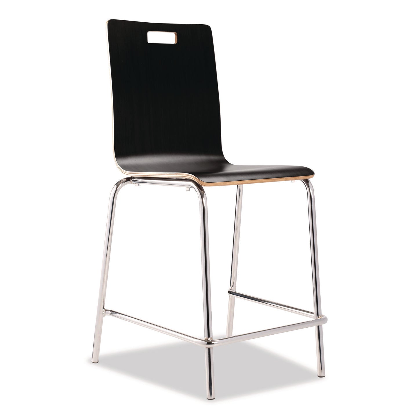 Bushwick Series Bentwood Stool, Counter Height, Supports Up to 500 lb, 24" Seat Height, Black Seat/Back, Chrome Base, 4/CT