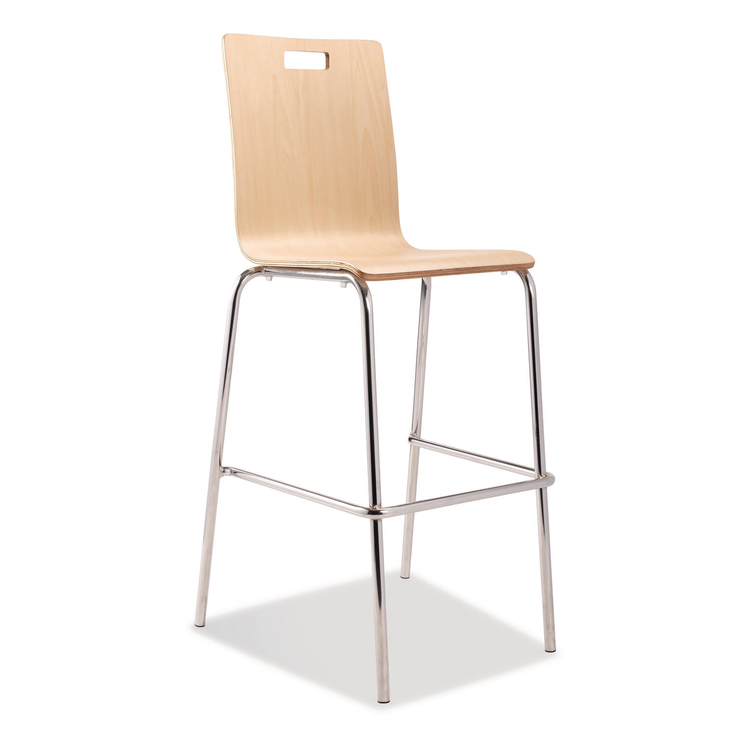 Bushwick Series Bentwood Stool, Supports Up to 500 lb, 30" Seat Height, Natural Seat, Natural Back, Chrome Base, 4/Carton
