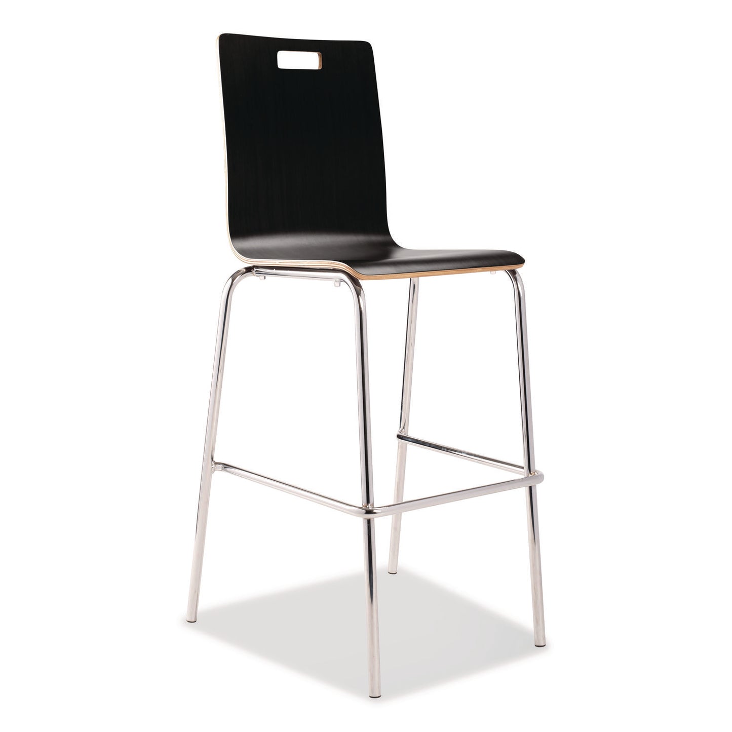 Bushwick Series Bentwood Stool, Supports Up to 500 lb, 30" Seat Height, Black Seat, Black Back, Chrome Base, 4/Carton