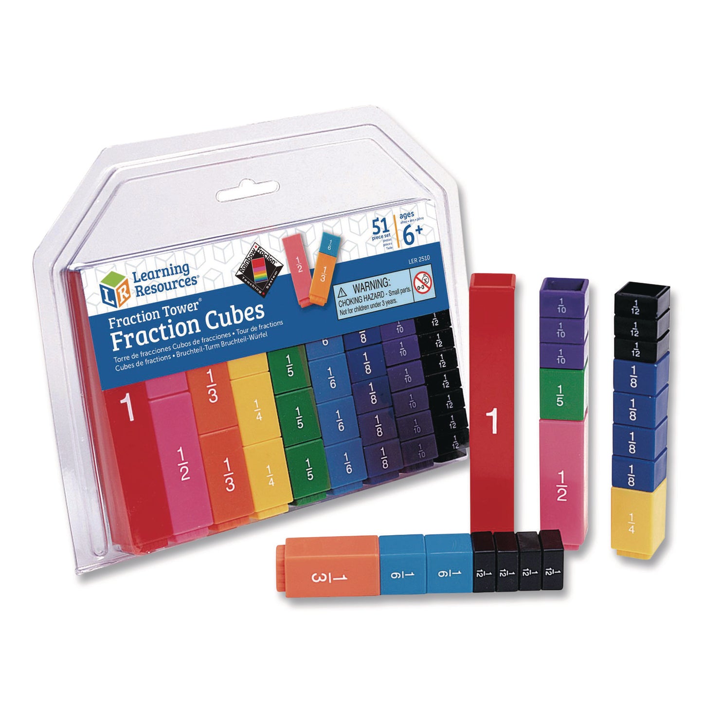 Fraction Tower Fraction Cubes, Grades 1 to 4, 51 Pieces