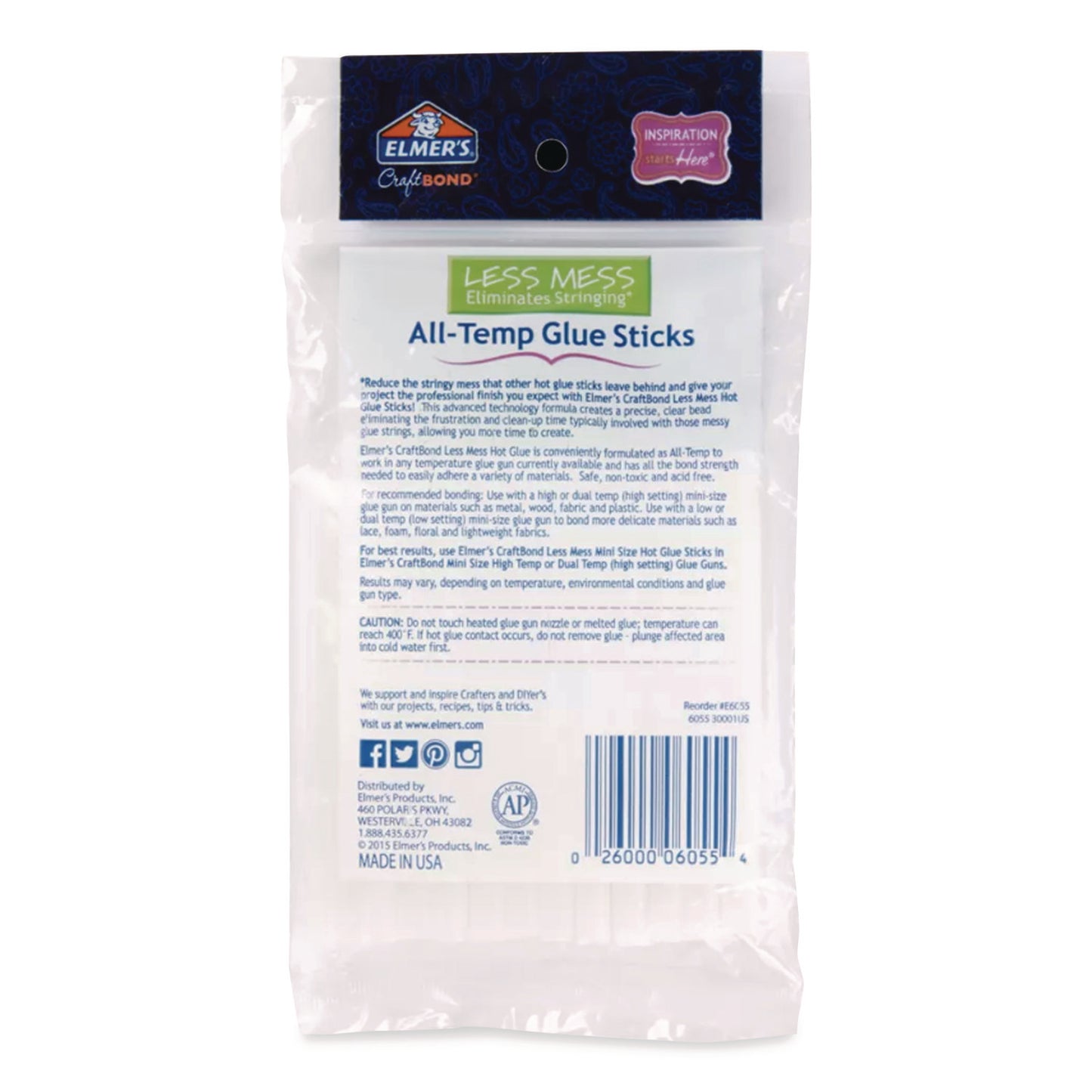 CraftBond Less Mess All-Temp Glue Sticks, 0.27" x 4", Dries Clear, 24/Pack