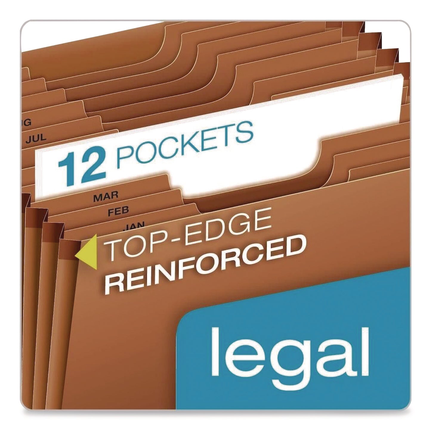 Heavy-Duty Expanding File, 12 Sections, 1/3-Cut Tabs, Legal Size, Redrope