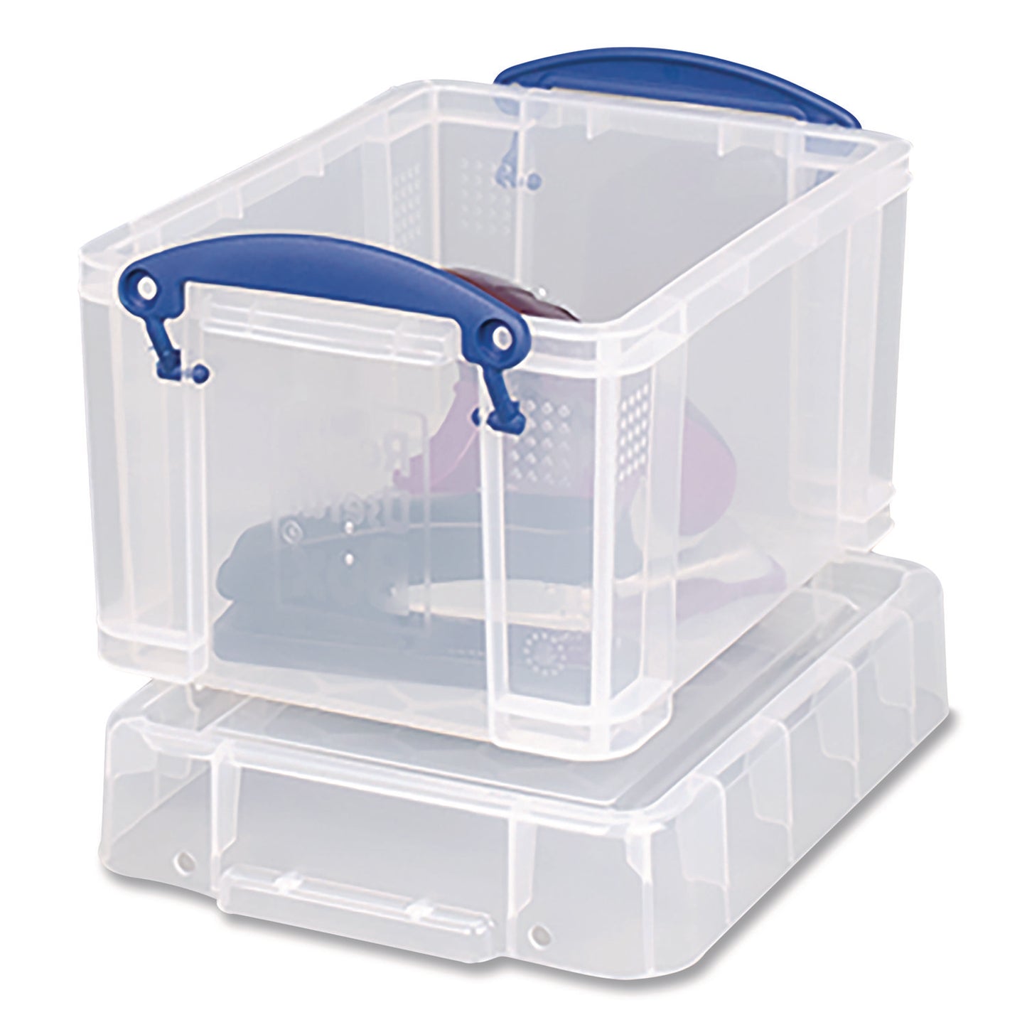 Snap-Lid Storage Bin, 101.12 oz, 7.06" x 9.62" x 6.25", Clear Box/Blue Handle