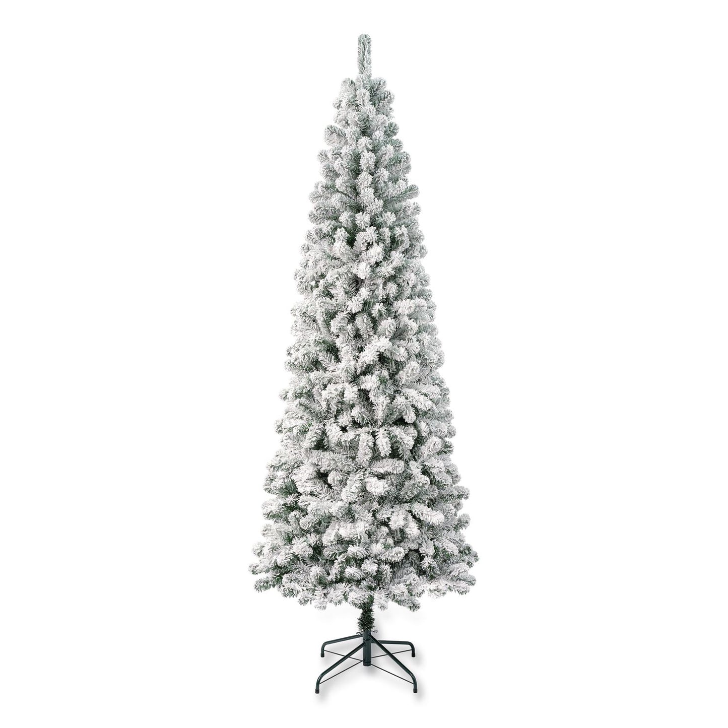 Acacia Medium Flocked Tree, 34" x 34" x 88.5" Green Tree, Green Tree Stand