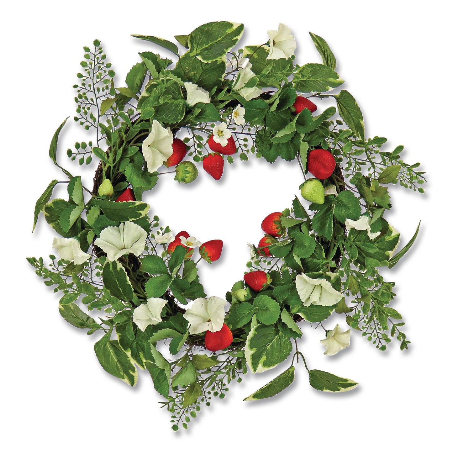 Petunia and Strawberry Wreath, 22" Diameter x 5"h, White