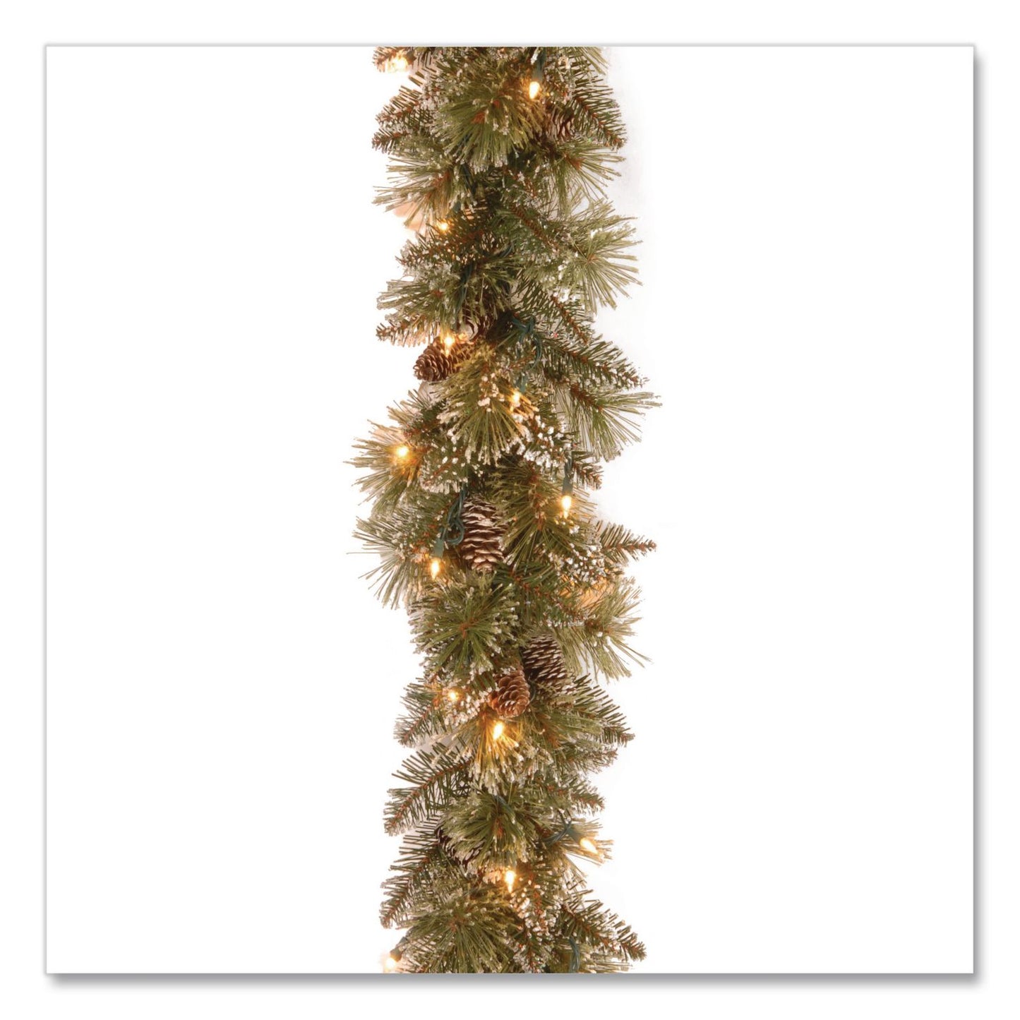 Pre-Lit Glittery Bristle Pine Garland, AC Powered, Clear Incandescent Lights, 108" Long, Green