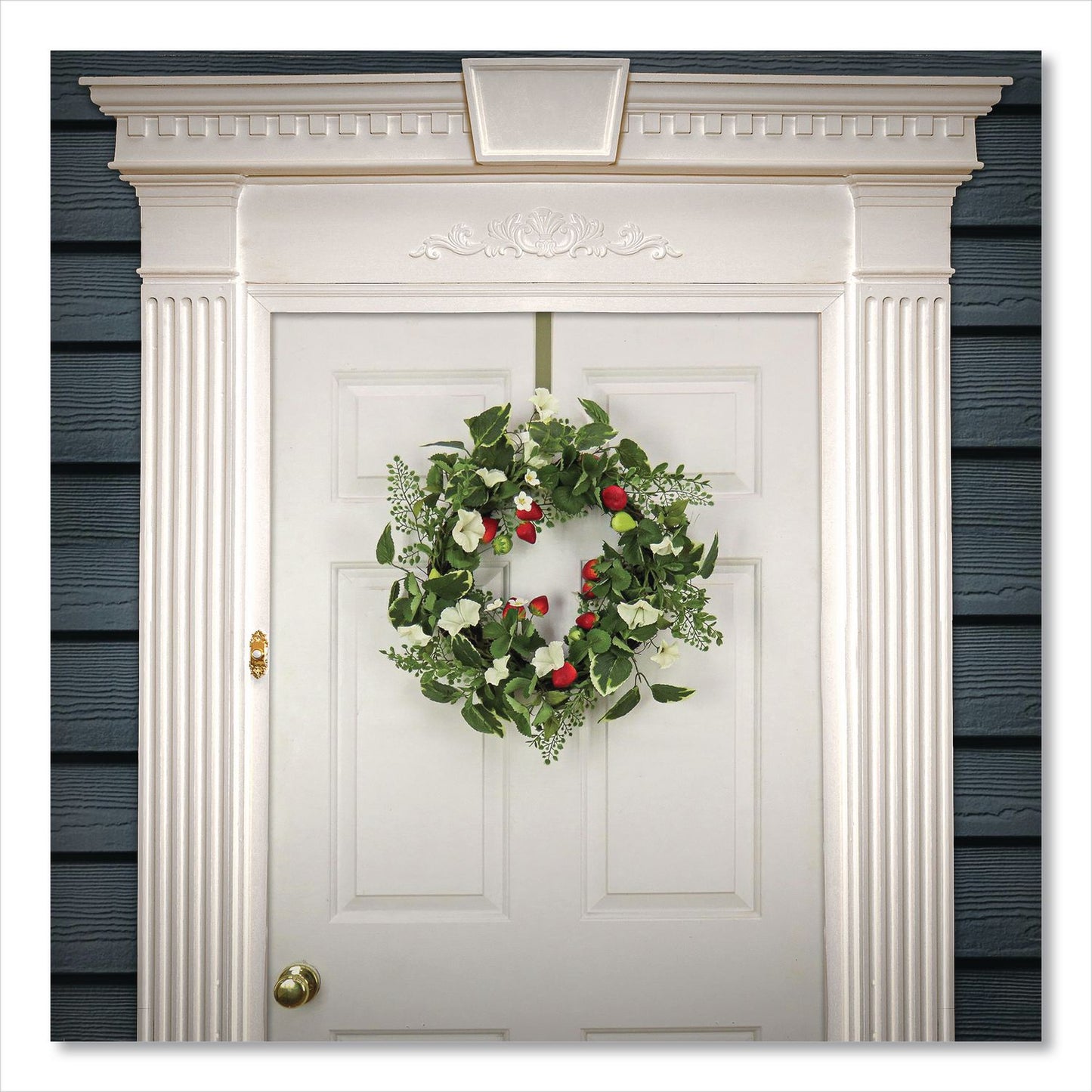 Petunia and Strawberry Wreath, 22" Diameter x 5"h, White